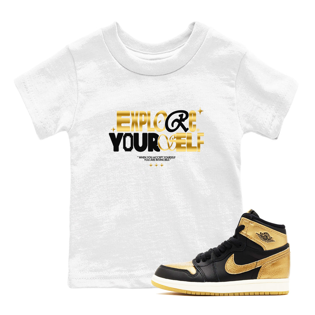 Explore Yourself snkmatch Tees Kids - Air Jordan 1 Black Metallic Gold