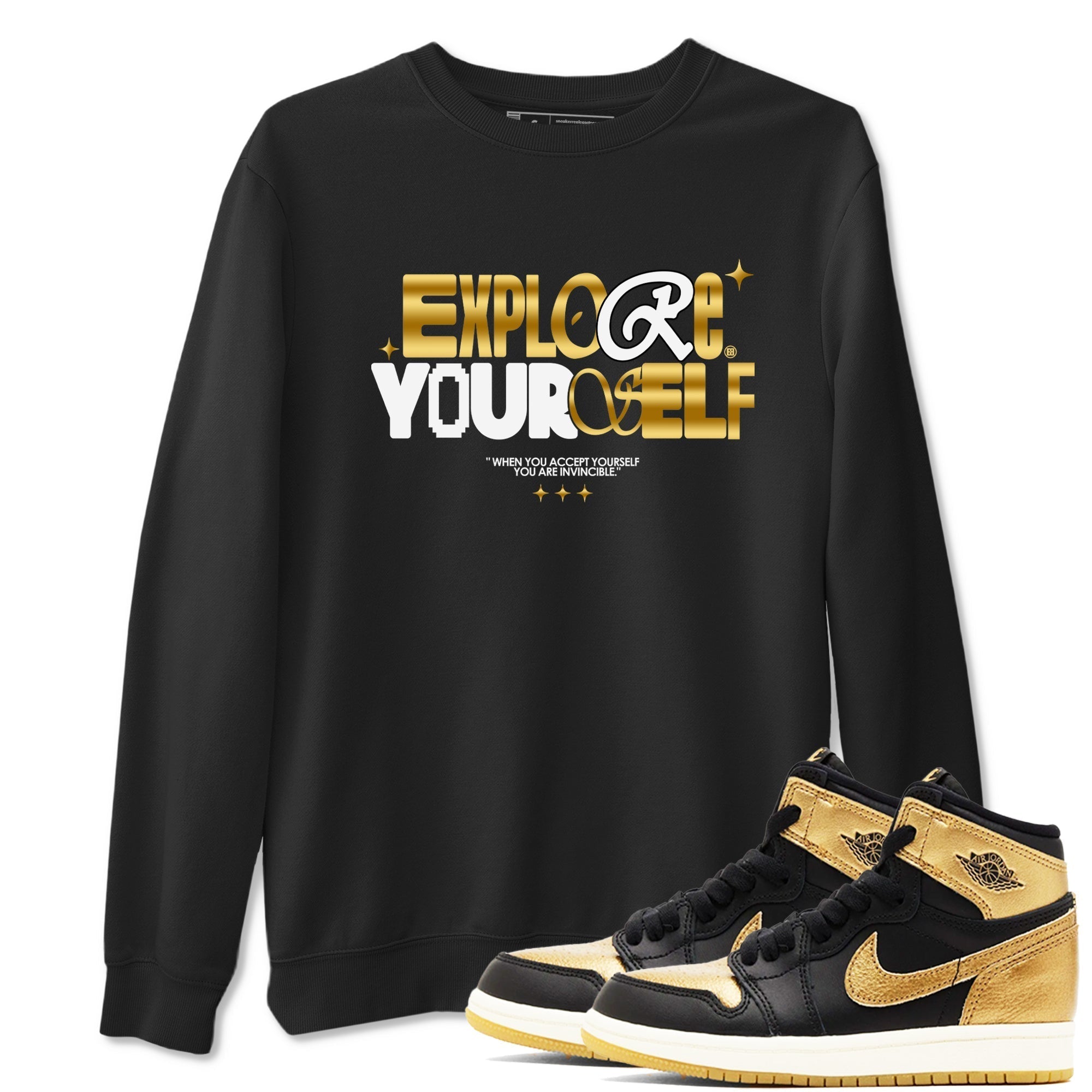 Explore Yourself snkmatch Tees - Air Jordan 1 Black Metallic Gold