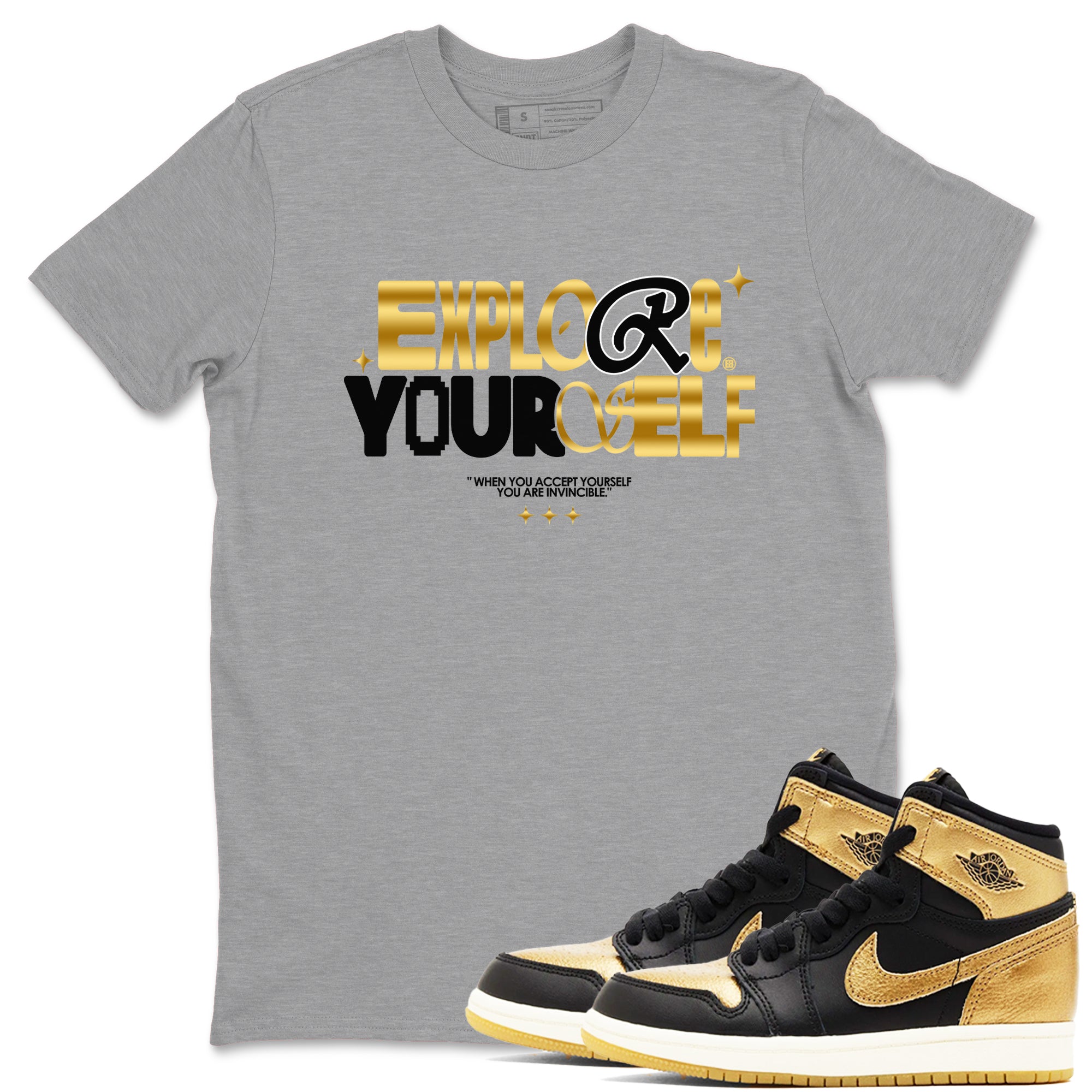 Explore Yourself snkmatch Tees - Air Jordan 1 Black Metallic Gold