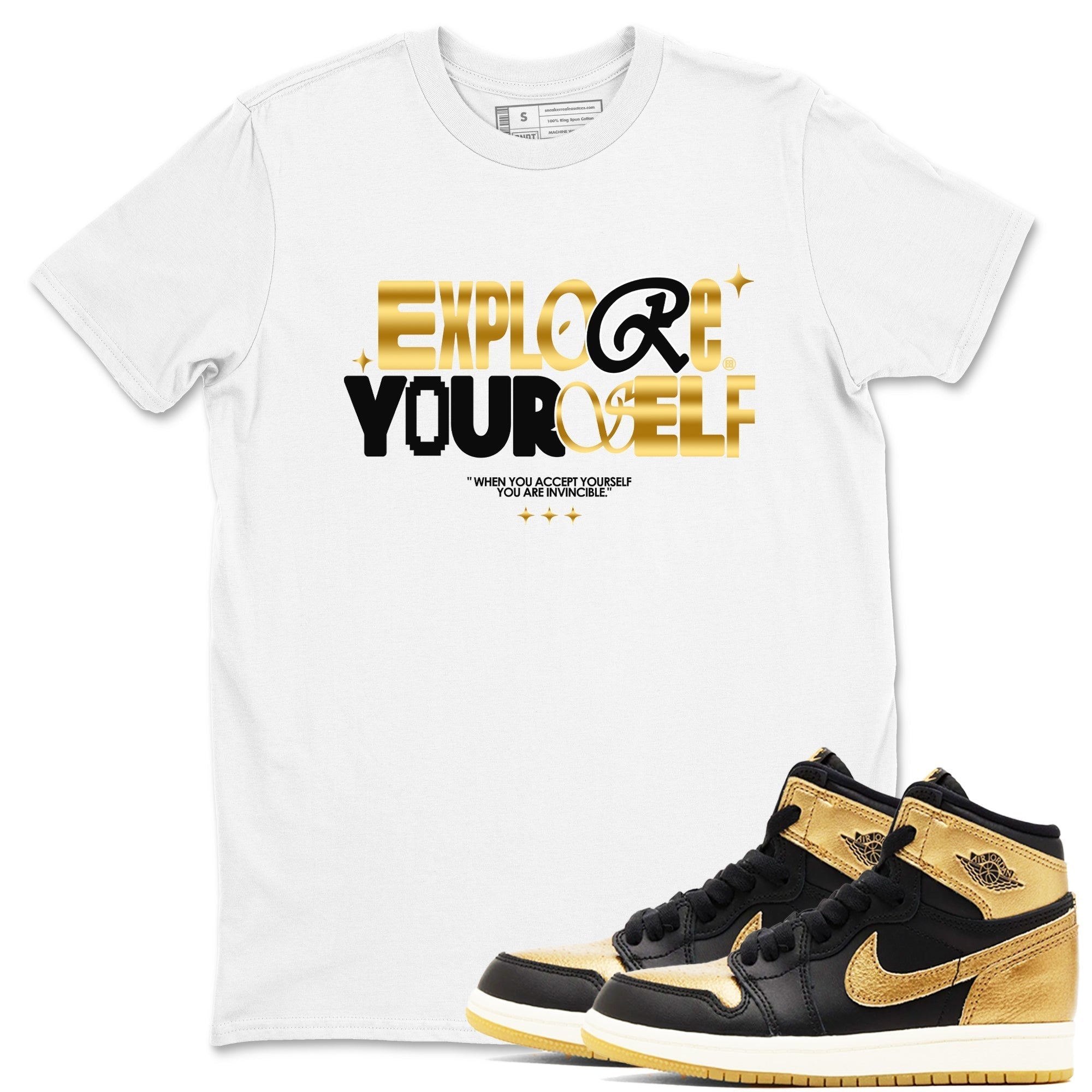 Explore Yourself snkmatch Tees - Air Jordan 1 Black Metallic Gold