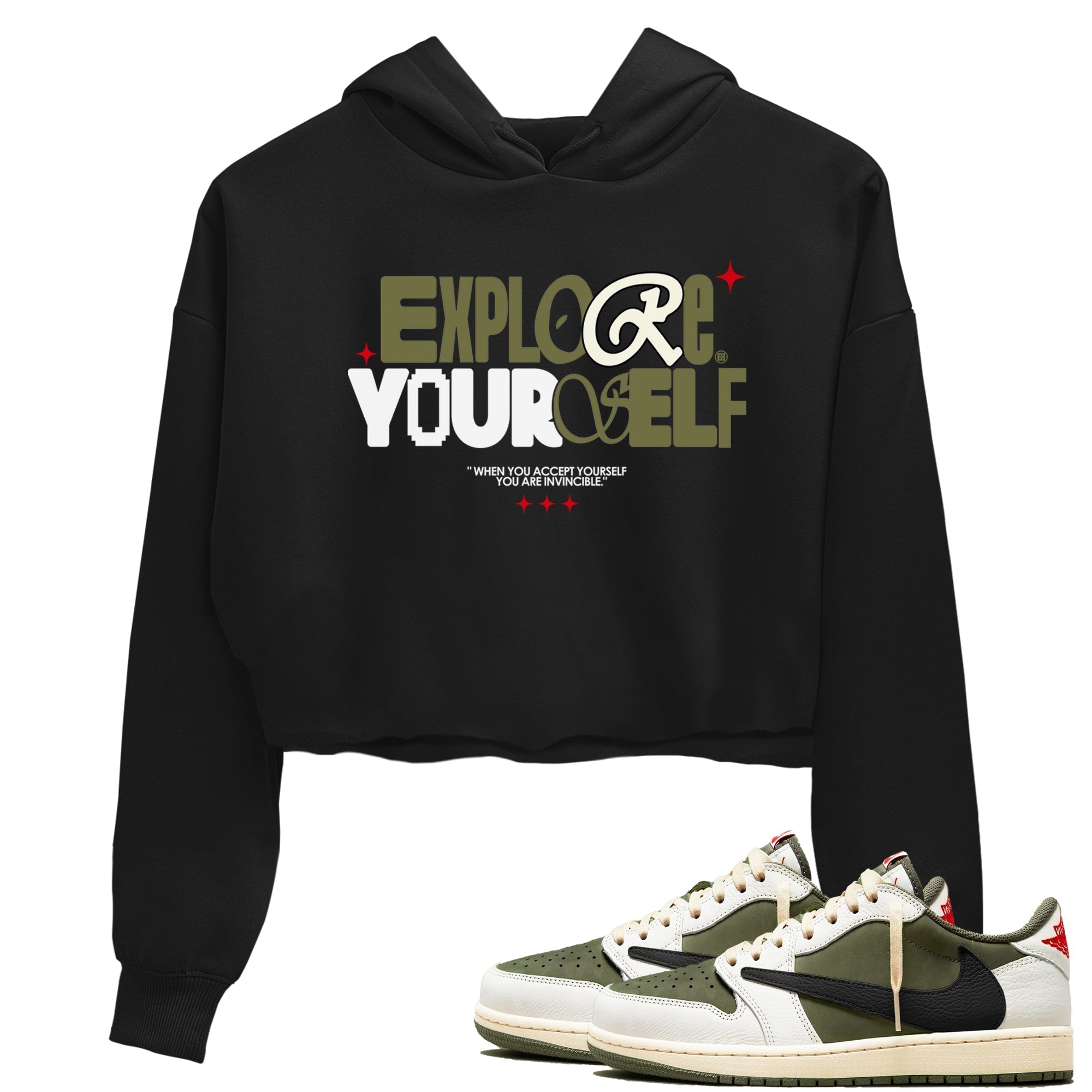 Explore Yourself snkmatch Women's Top - Air Jordan 1 Travis Scott Medium Olive