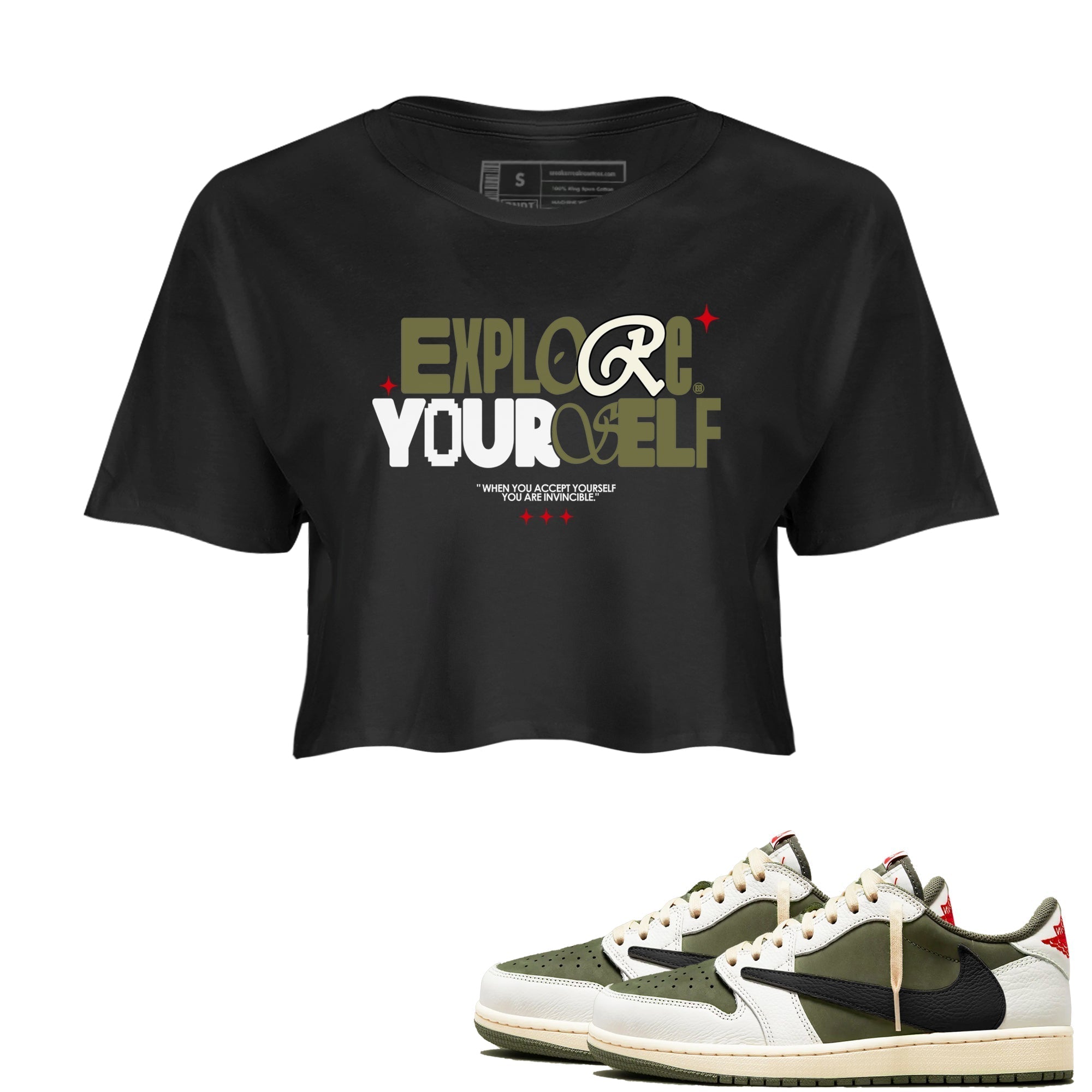 Explore Yourself snkmatch Women's Top - Air Jordan 1 Travis Scott Medium Olive