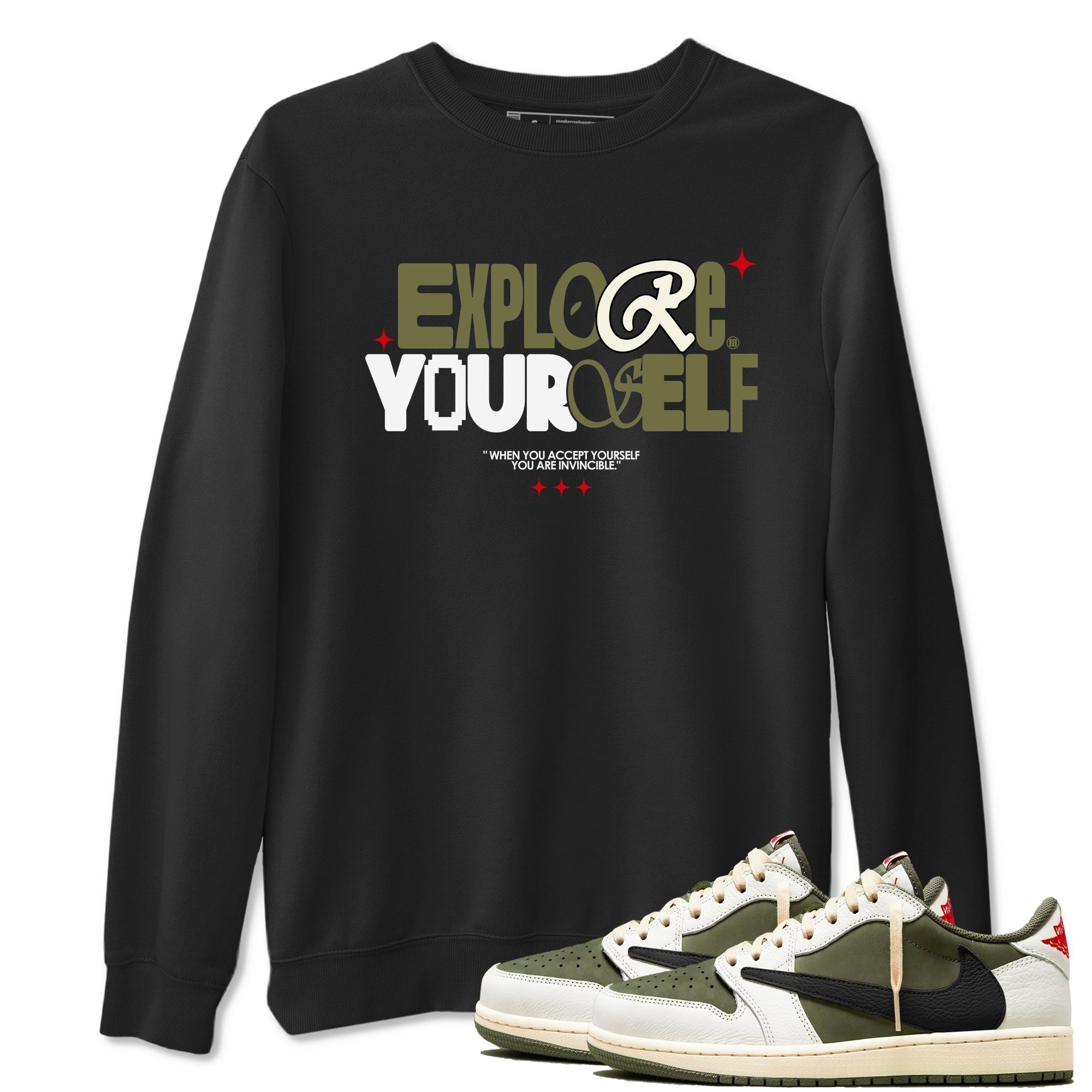 Explore Yourself snkmatch Tees - Air Jordan 1 Travis Scott Medium Olive