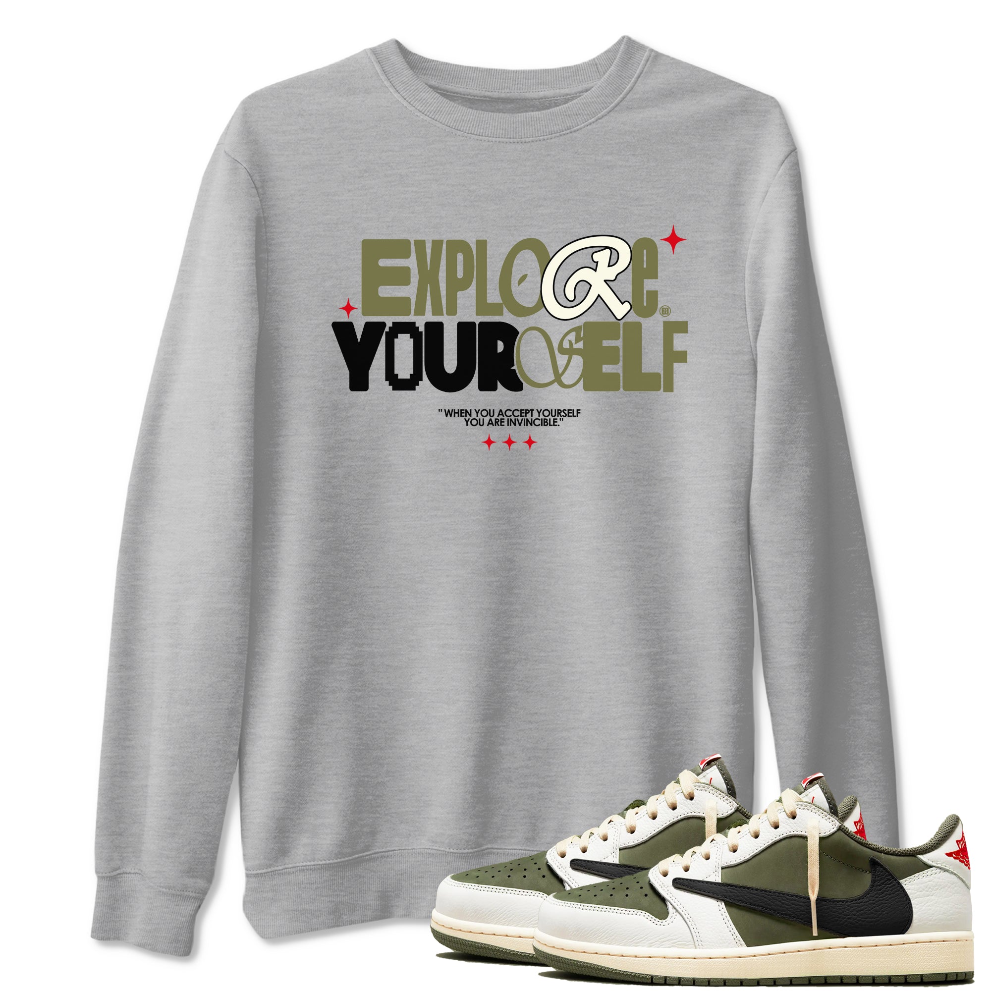 Explore Yourself snkmatch Tees - Air Jordan 1 Travis Scott Medium Olive