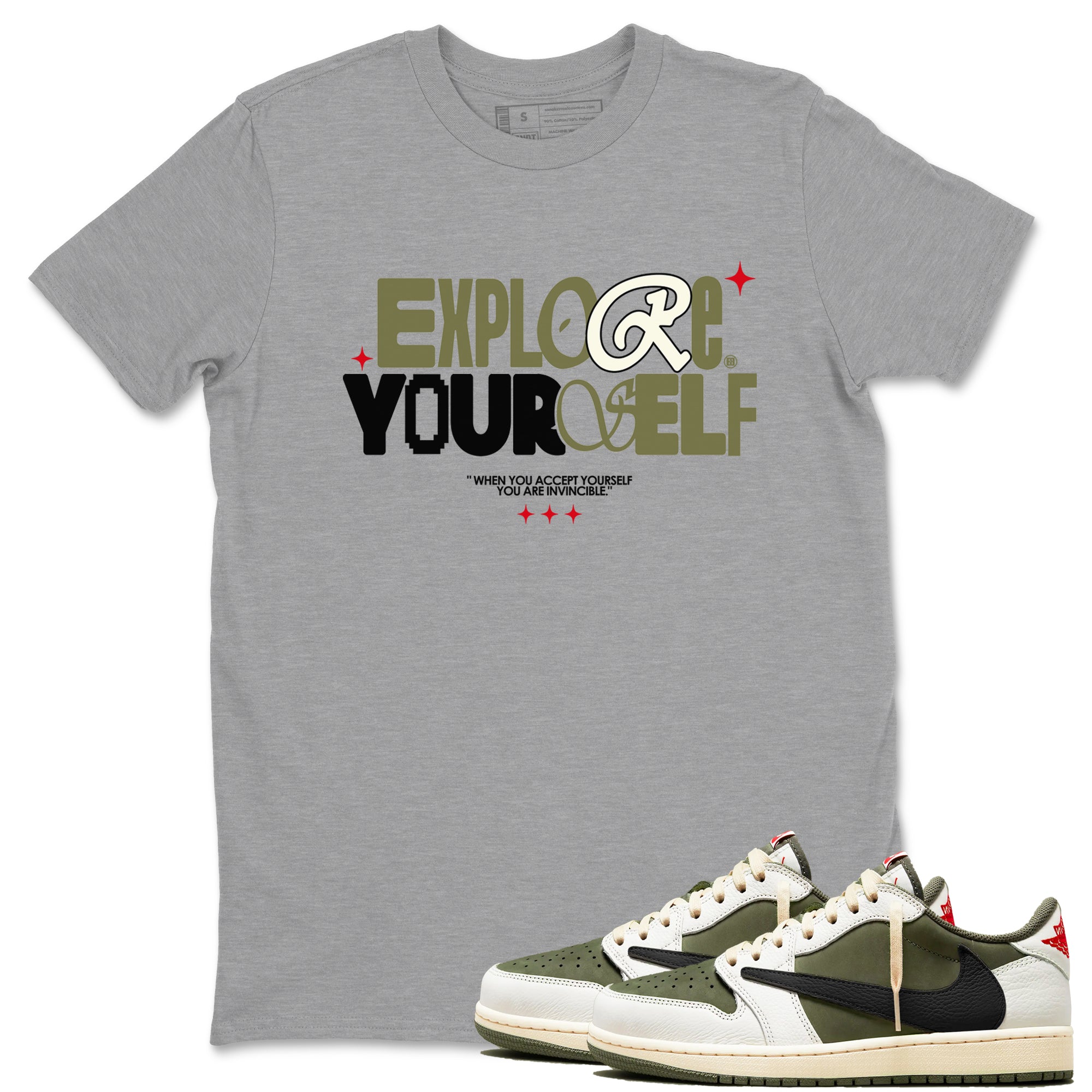 Explore Yourself snkmatch Tees - Air Jordan 1 Travis Scott Medium Olive