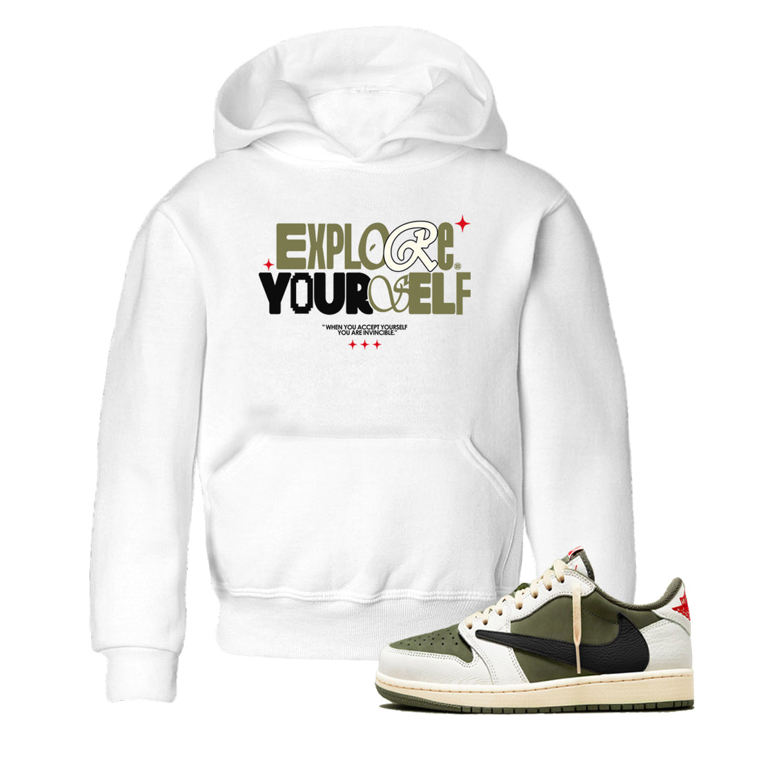 Explore Yourself snkmatch Tees Kids - Air Jordan 1 Travis Scott Medium Olive
