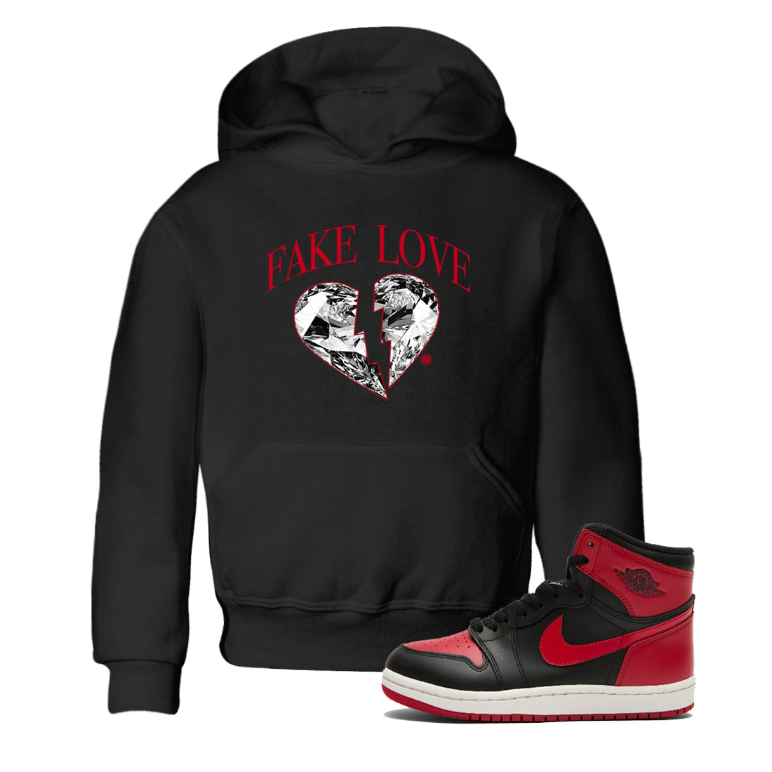 Fake Love snkmatch Tees Kids - Air Jordan 1 '85 Bred
