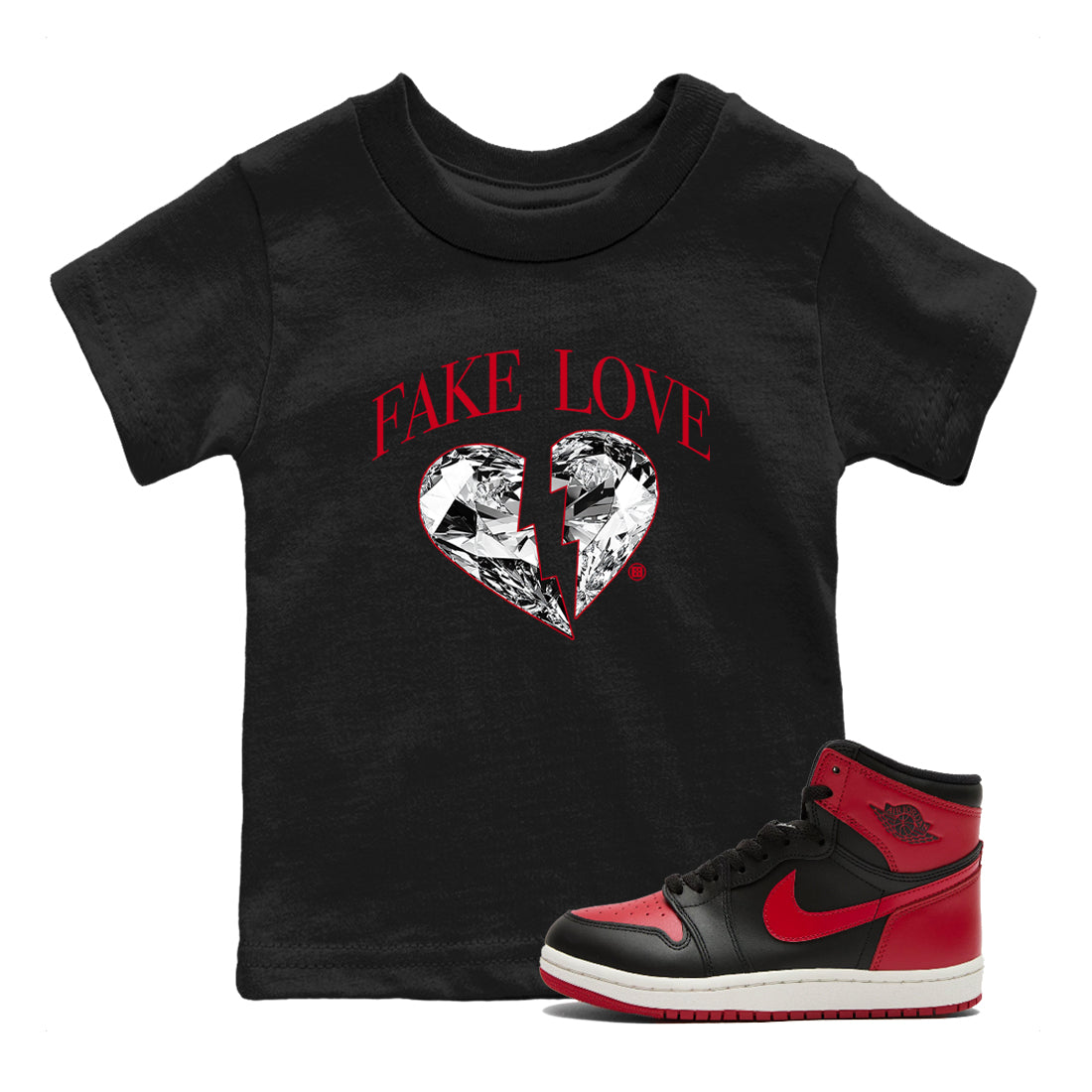 Fake Love snkmatch Tees Kids - Air Jordan 1 '85 Bred