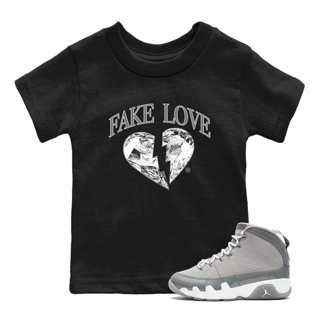 Fake Love snkmatch Tees Kids - Air Jordan 9 Cool Grey
