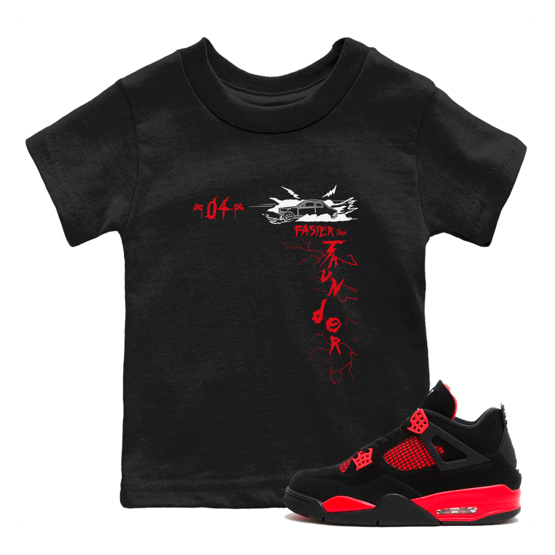 Faster Than Thunder snkmatch Tees Kids - Air Jordan 4 Red Thunder