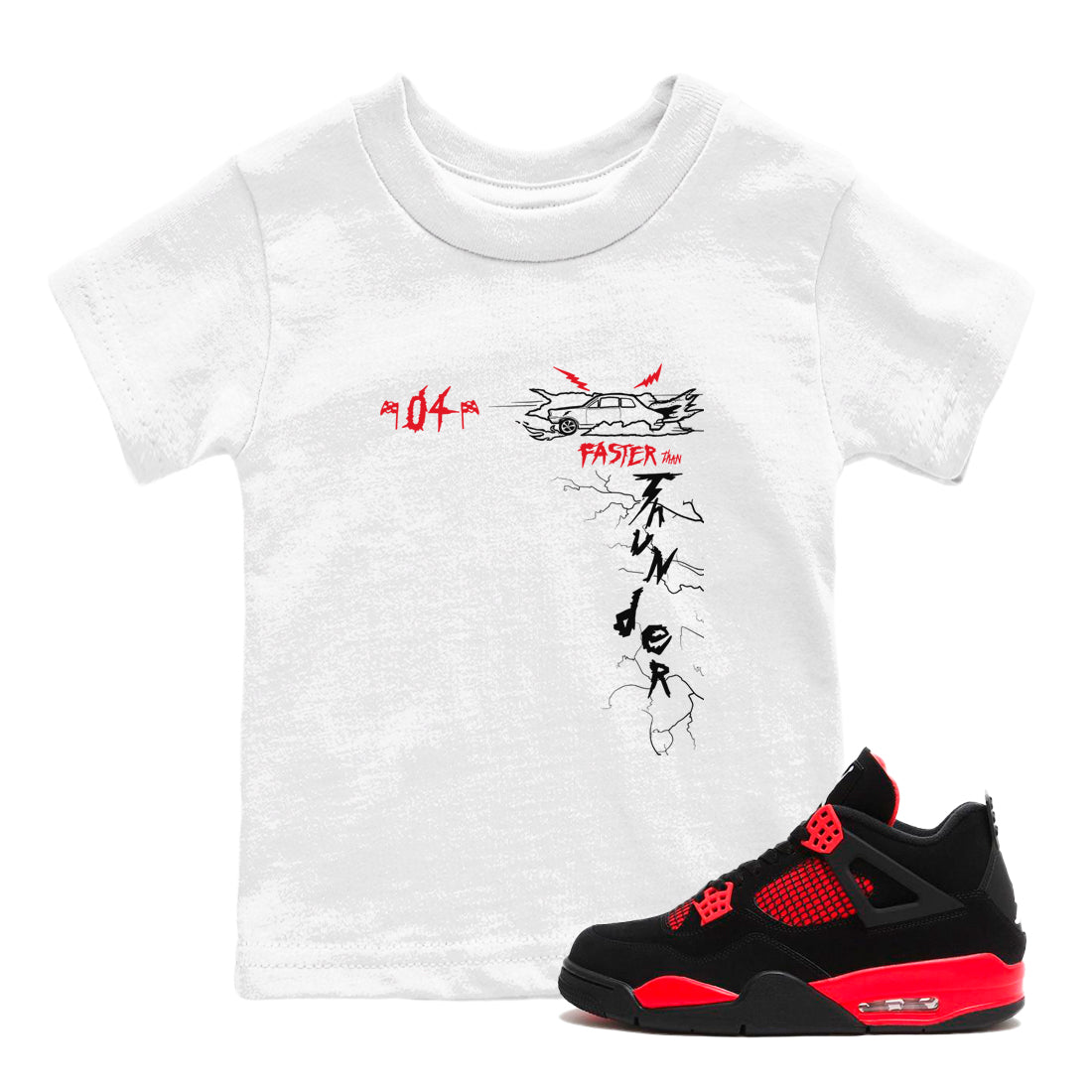 Faster Than Thunder snkmatch Tees Kids - Air Jordan 4 Red Thunder