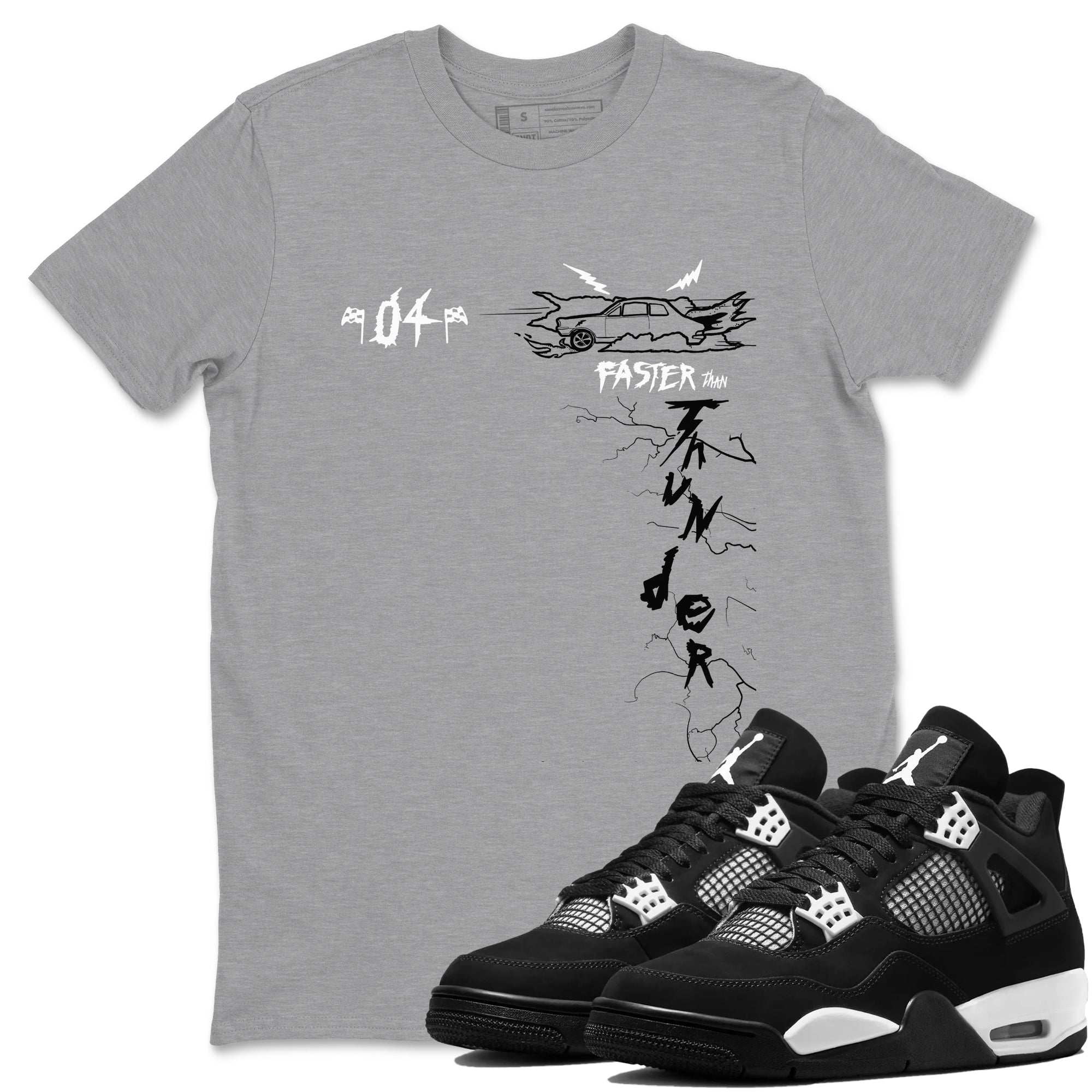 Faster Than Thunder snkmatch Tees - Air Jordan 4 White Thunder