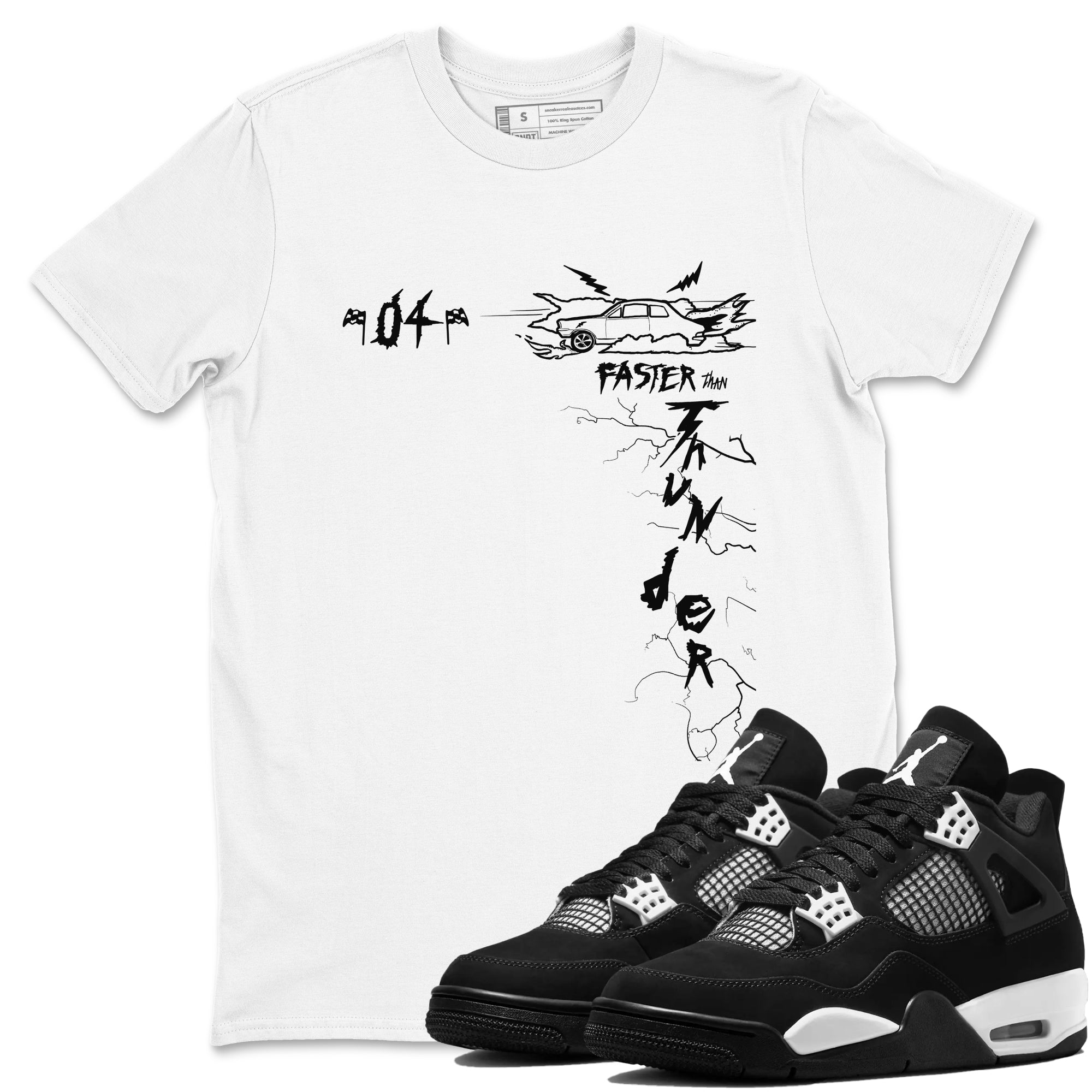 Faster Than Thunder snkmatch Tees - Air Jordan 4 White Thunder