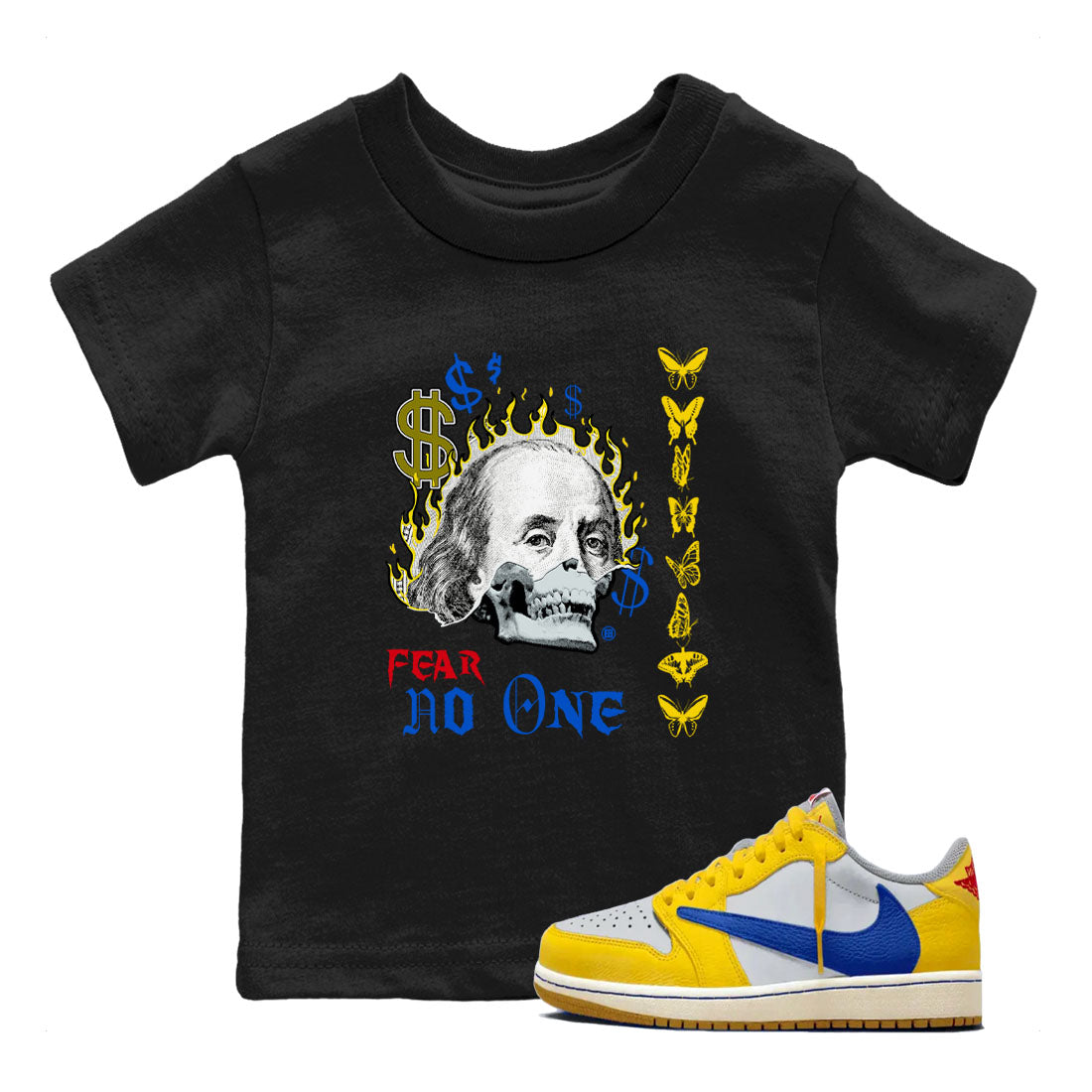 Fear No One snkmatch Tees Kids - Air Jordan 1 Travis Scott Canary