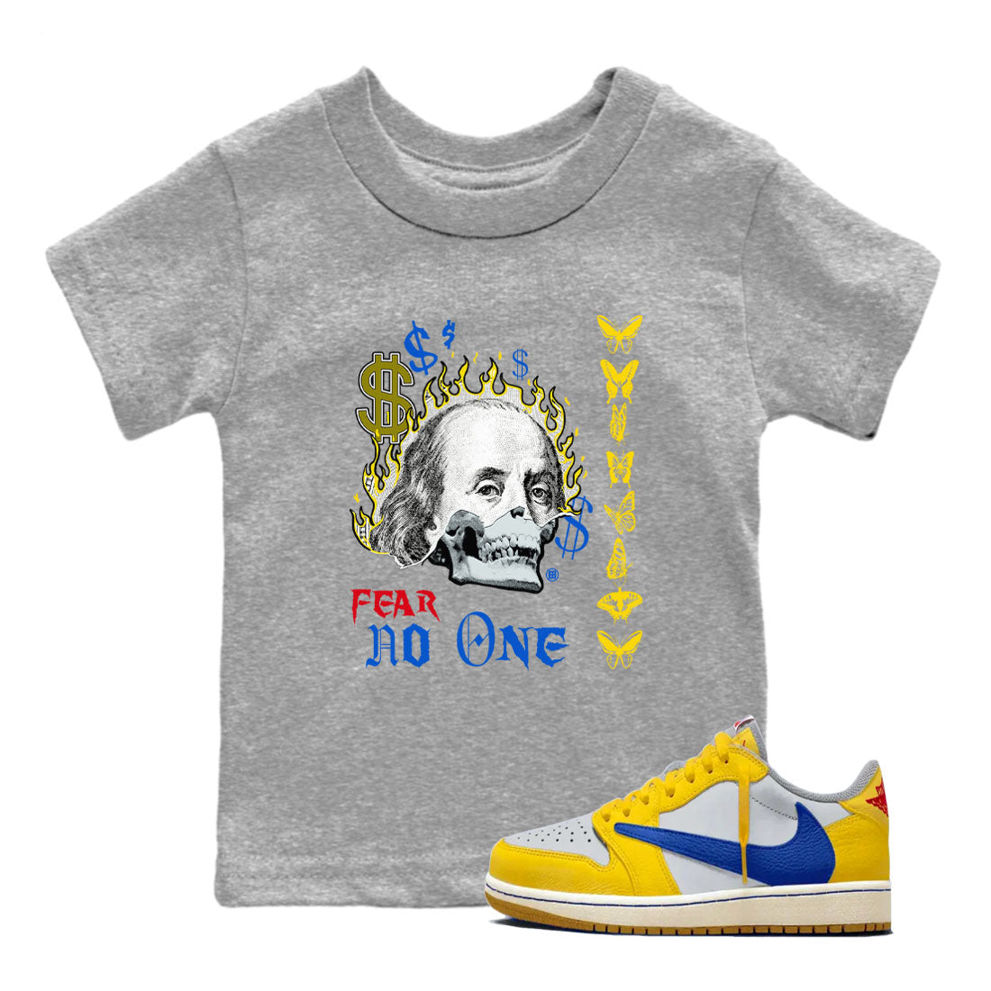 Fear No One snkmatch Tees Kids - Air Jordan 1 Travis Scott Canary