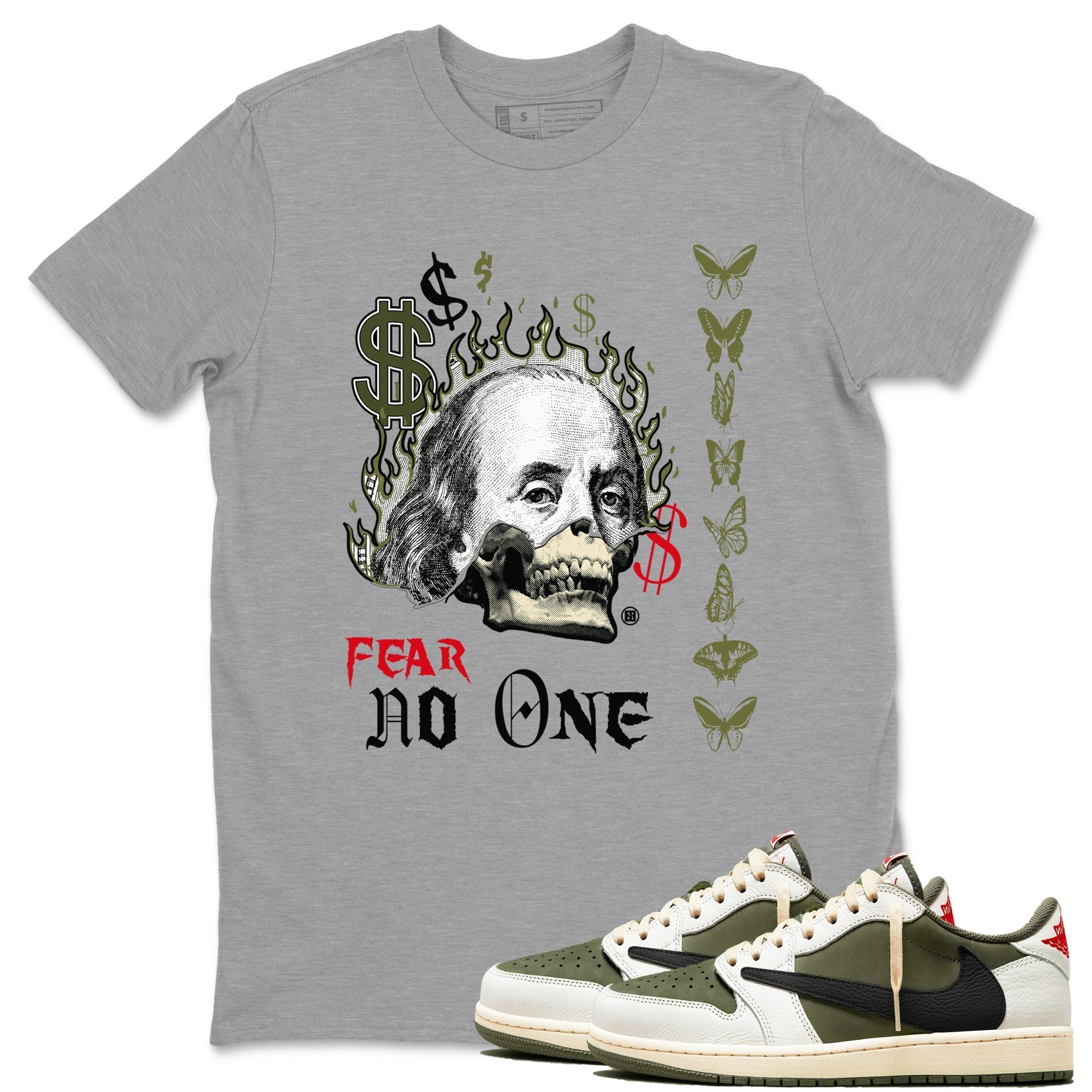 Fear No One snkmatch Tees - Air Jordan 1 Travis Scott Medium Olive