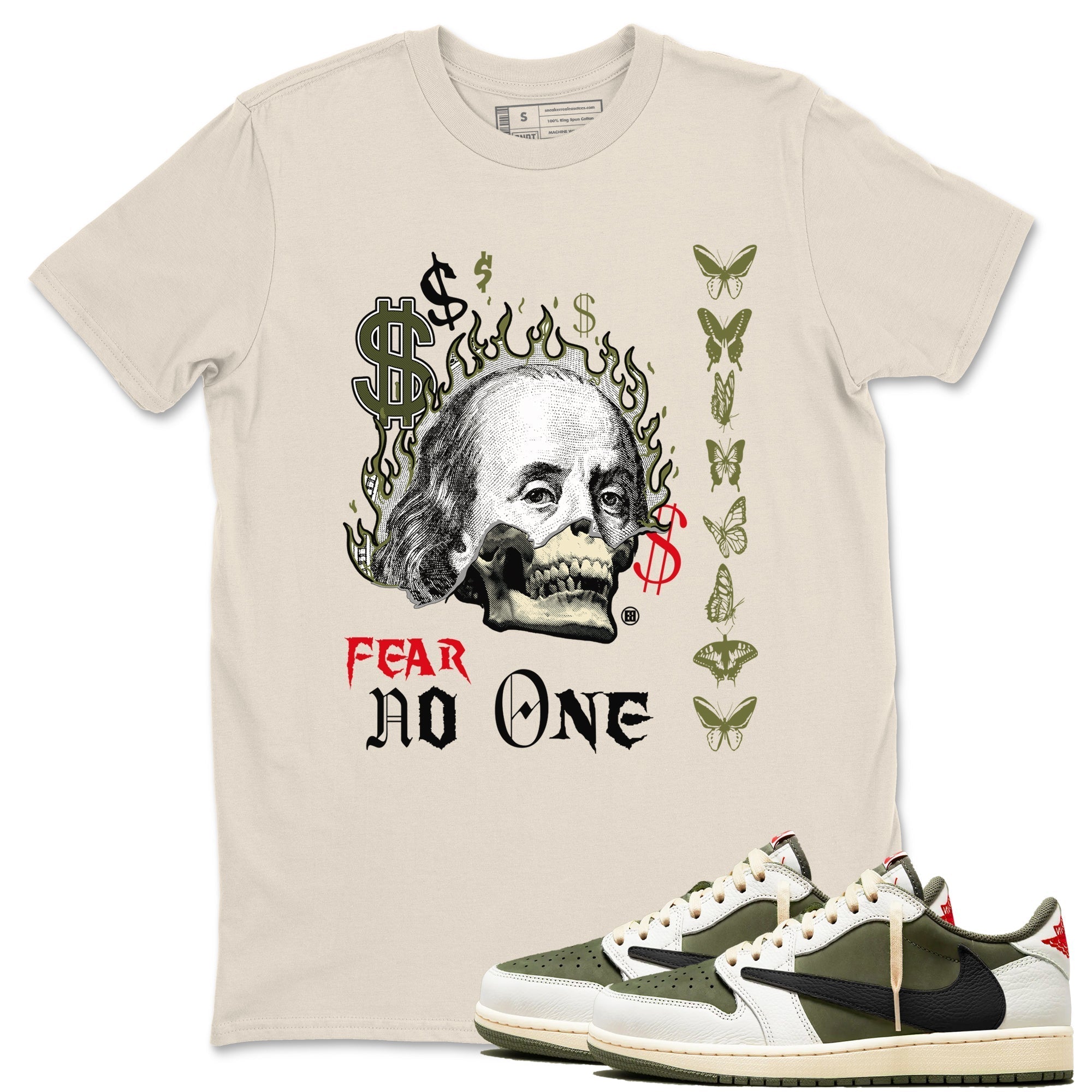 Fear No One snkmatch Tees - Air Jordan 1 Travis Scott Medium Olive