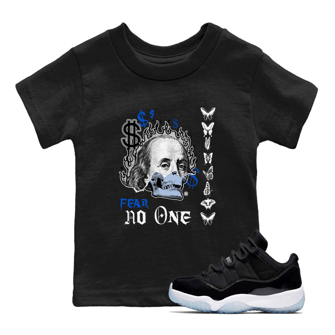 Fear No One snkmatch Tees Kids - Air Jordan 11 Black and Varsity Royal