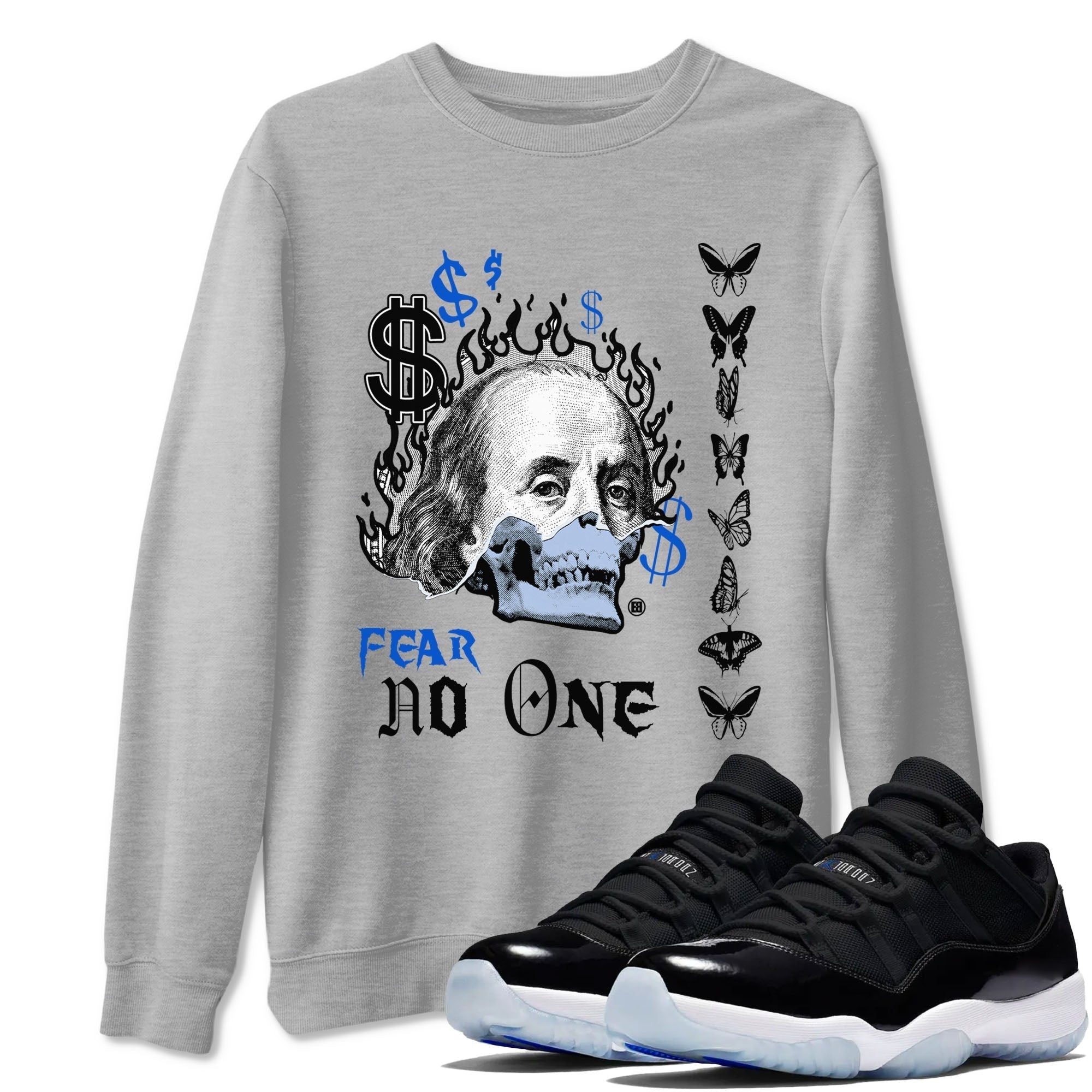 Fear No One snkmatch Tees - Air Jordan 11 Black and Varsity Royal