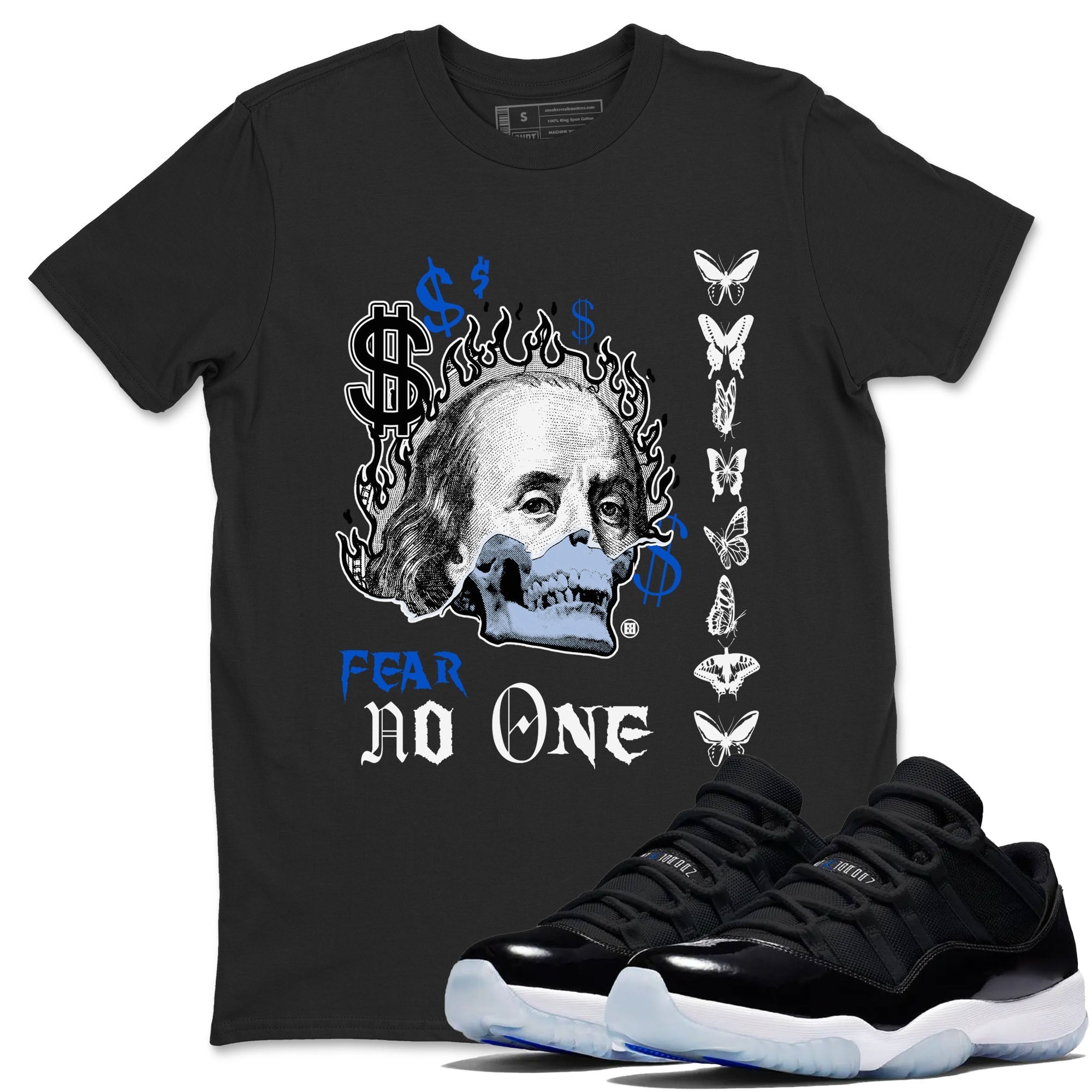 Fear No One snkmatch Tees - Air Jordan 11 Black and Varsity Royal