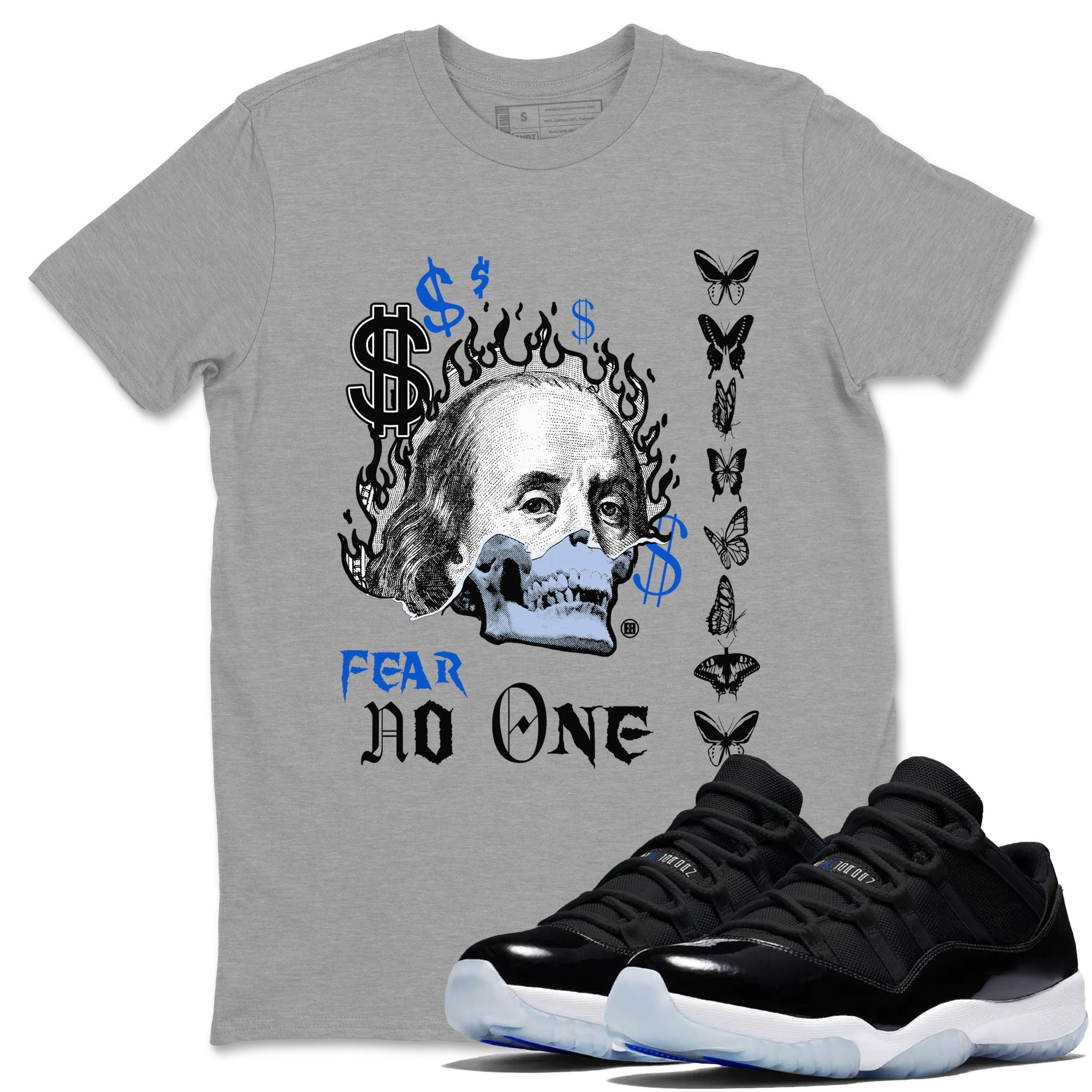 Fear No One snkmatch Tees - Air Jordan 11 Black and Varsity Royal