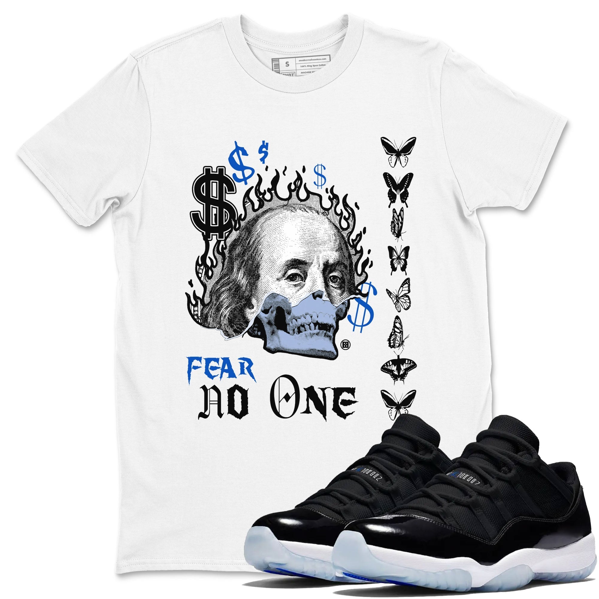 Fear No One snkmatch Tees - Air Jordan 11 Black and Varsity Royal