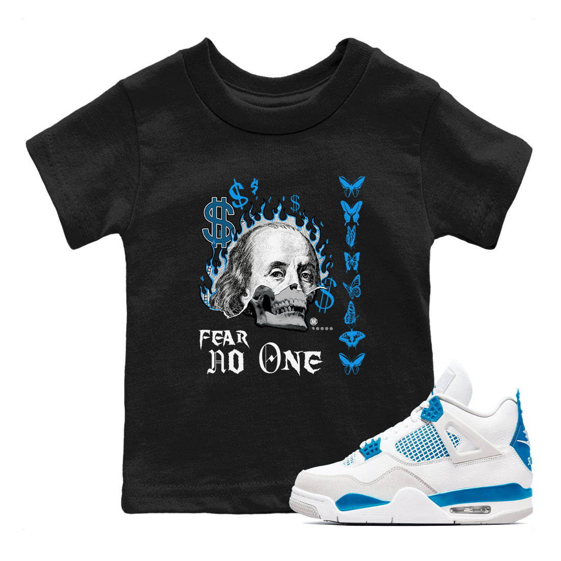 Fear No One snkmatch Tees Kids - Air Jordan 4 Military Blue