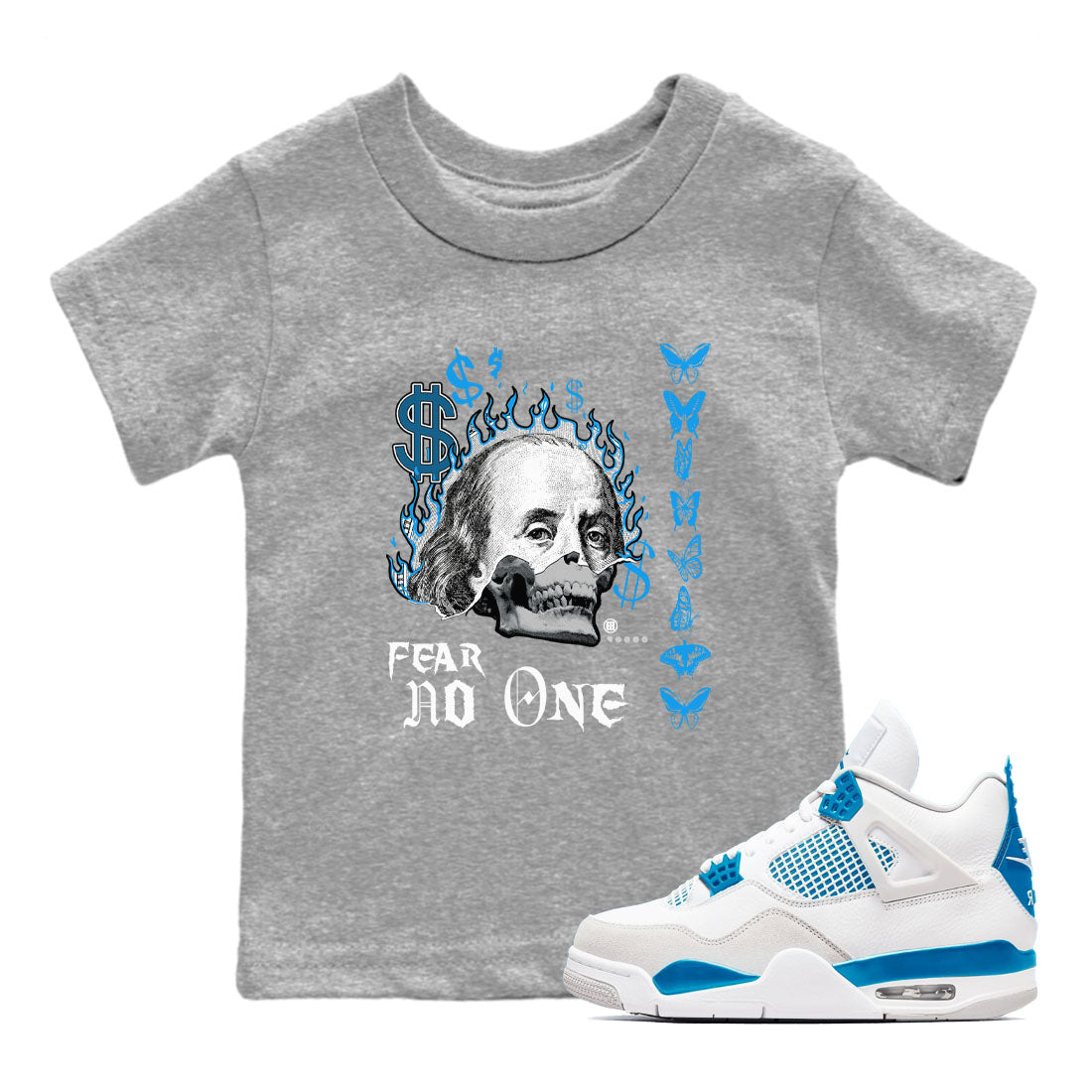 Fear No One snkmatch Tees Kids - Air Jordan 4 Military Blue
