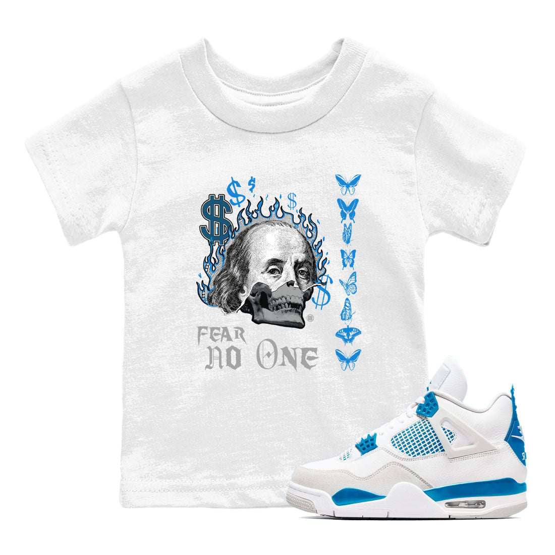 Fear No One snkmatch Tees Kids - Air Jordan 4 Military Blue