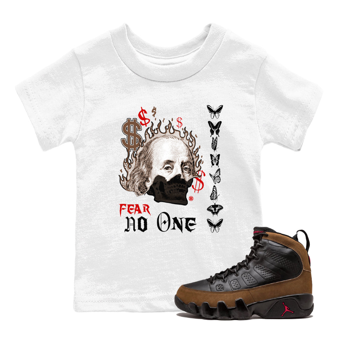 Fear No One snkmatch Tees Kids - Air Jordan 9 Olive