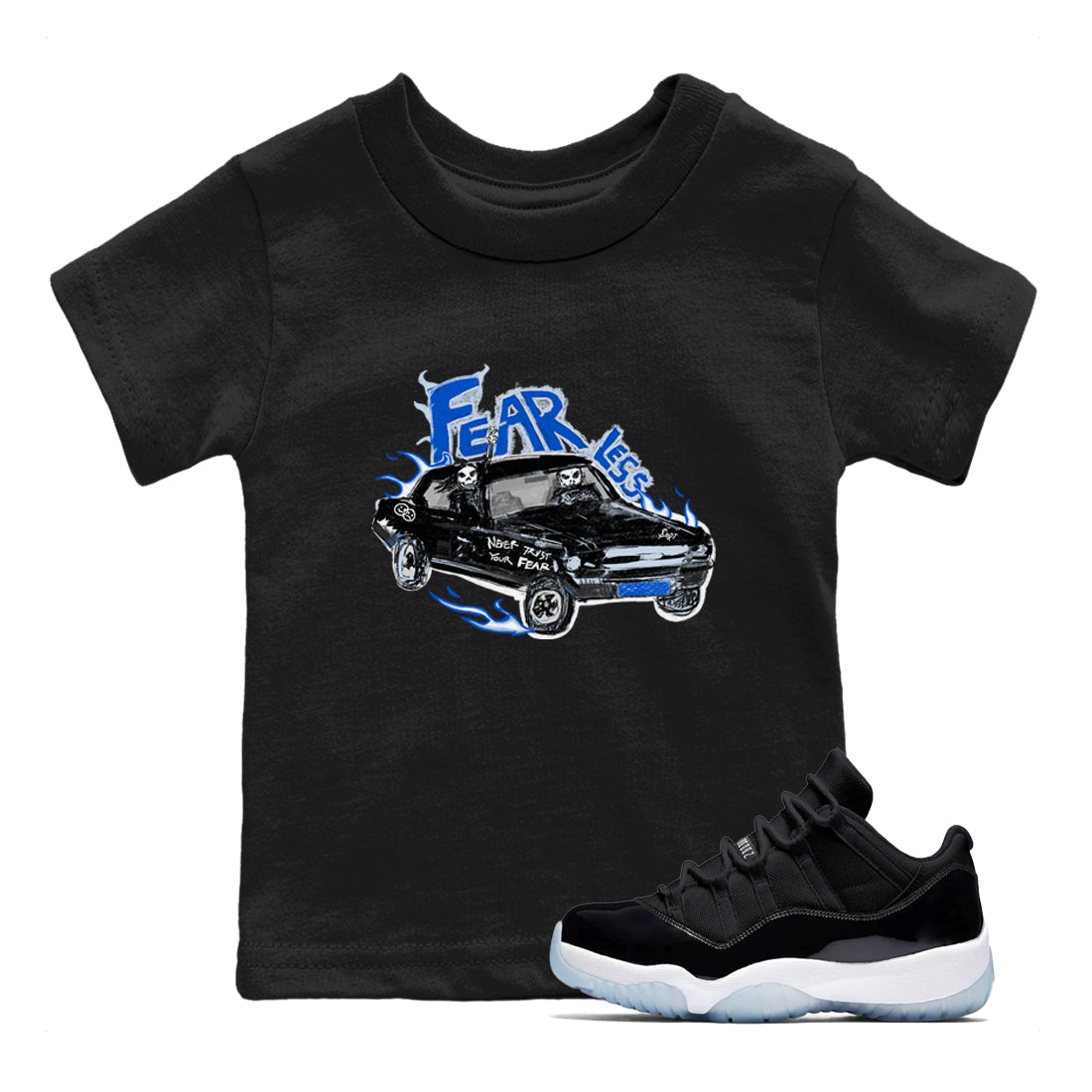 Fearless Car snkmatch Tees Kids - Air Jordan 11 Black and Varsity Royal