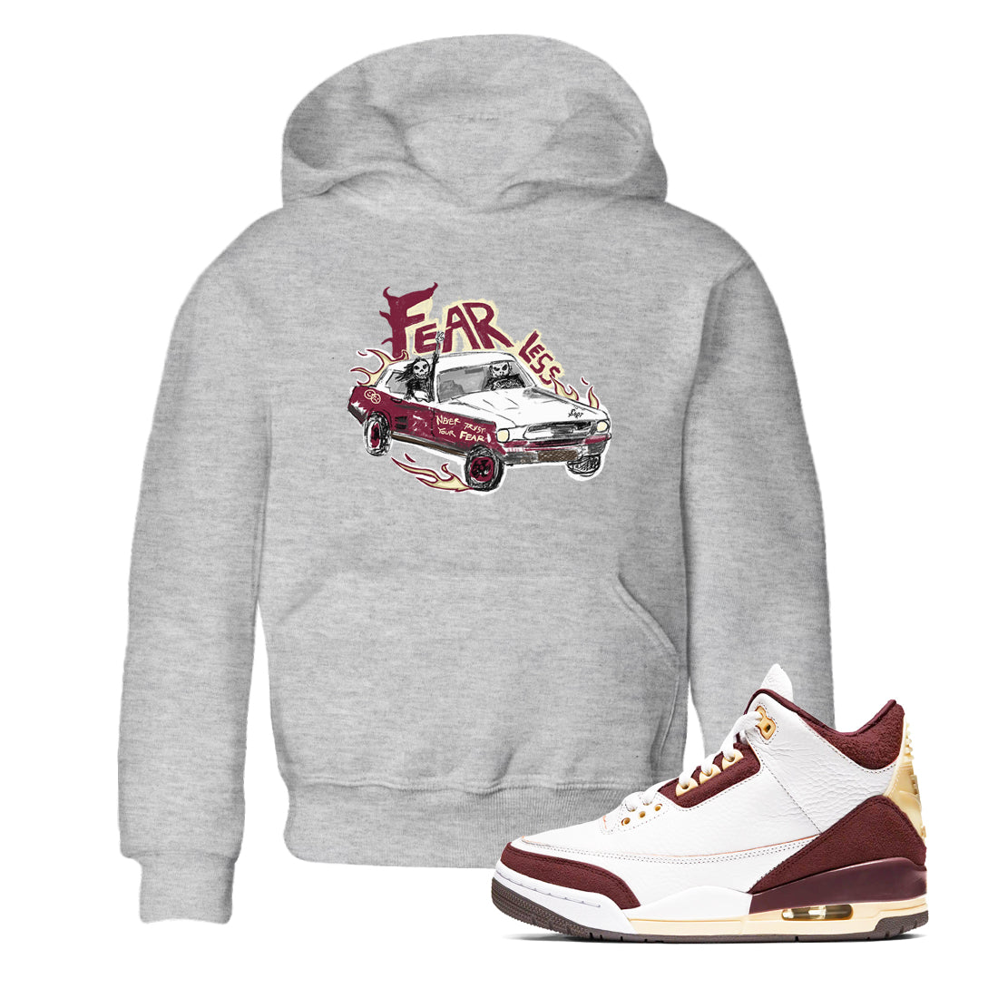 Fearless Car snkmatch Tees Kids - Air Jordan 3 A Ma Maniere x Burgundy Crush