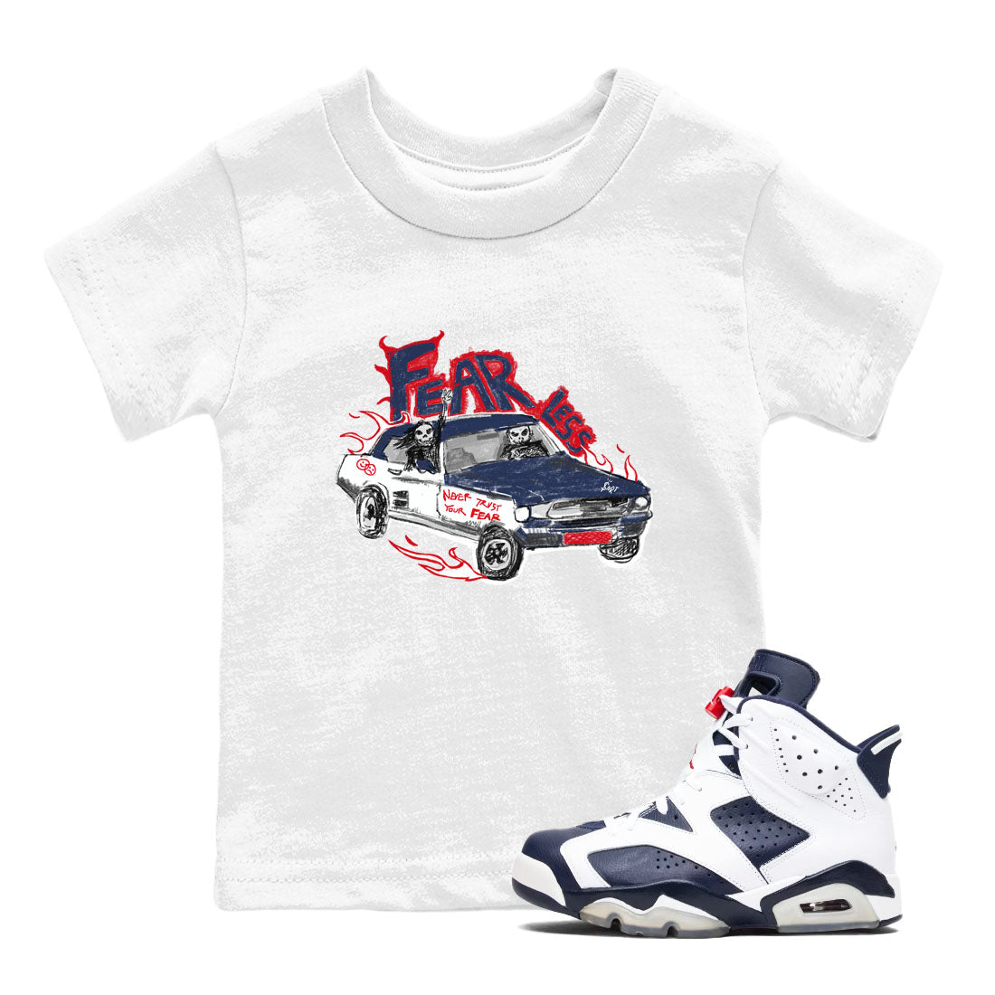 Fearless Car snkmatch Tees Kids - Air Jordan 6 White And Midnight Navy
