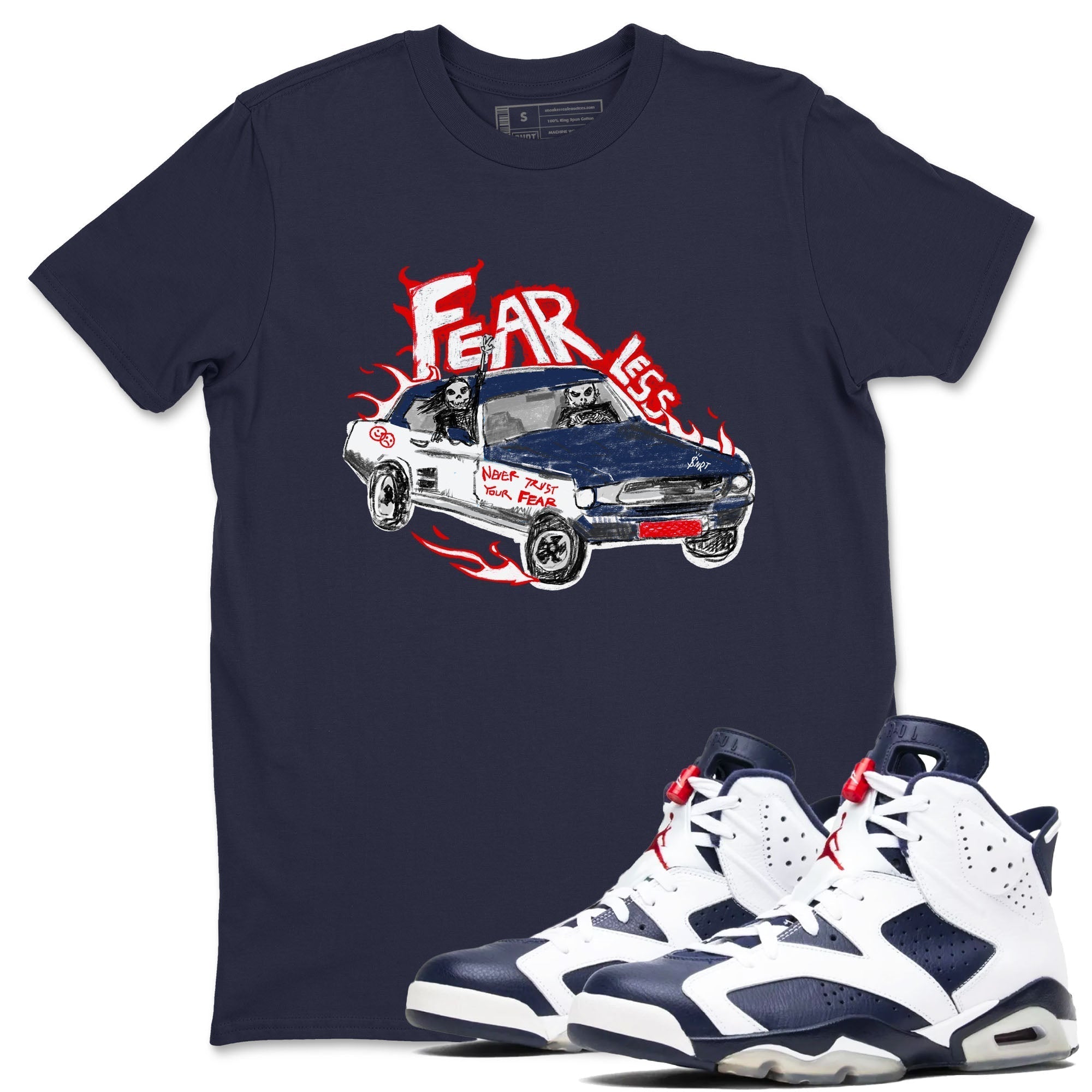 Fearless Car snkmatch Tees - Air Jordan 6 White And Midnight Navy