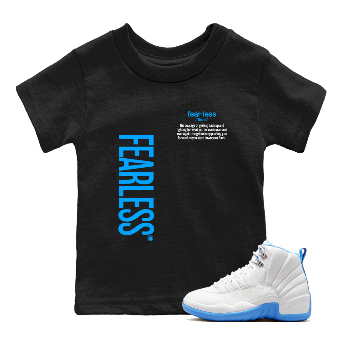 Fearless Definition snkmatch Tees Kids - Air Jordan 12 White and University Blue