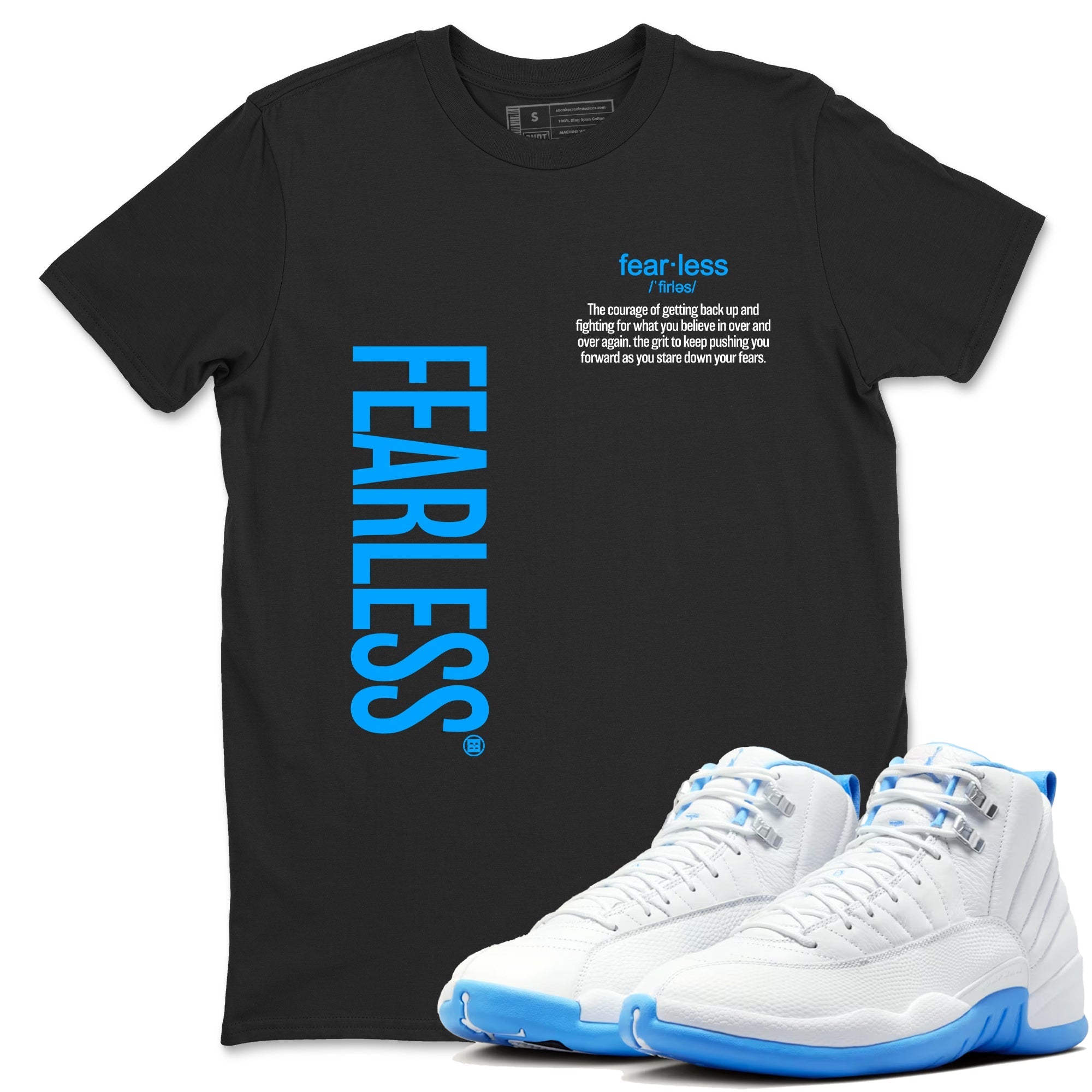 Fearless Definition snkmatch Tees - Air Jordan 12 White and University Blue