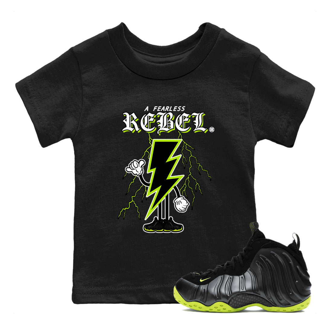 Fearless Rebel snkmatch Tees Kids - Air Foamposite One Black Volt