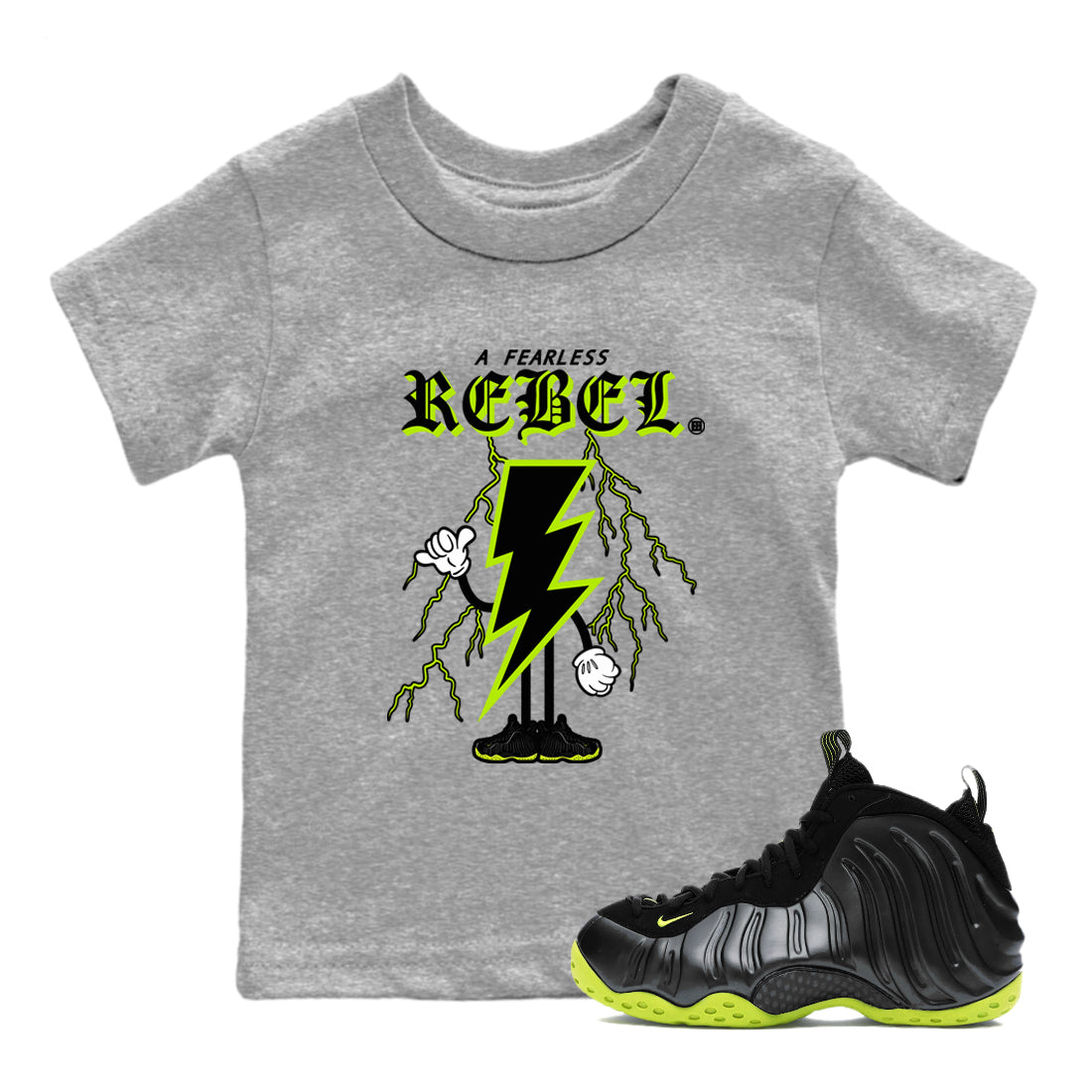 Fearless Rebel snkmatch Tees Kids - Air Foamposite One Black Volt