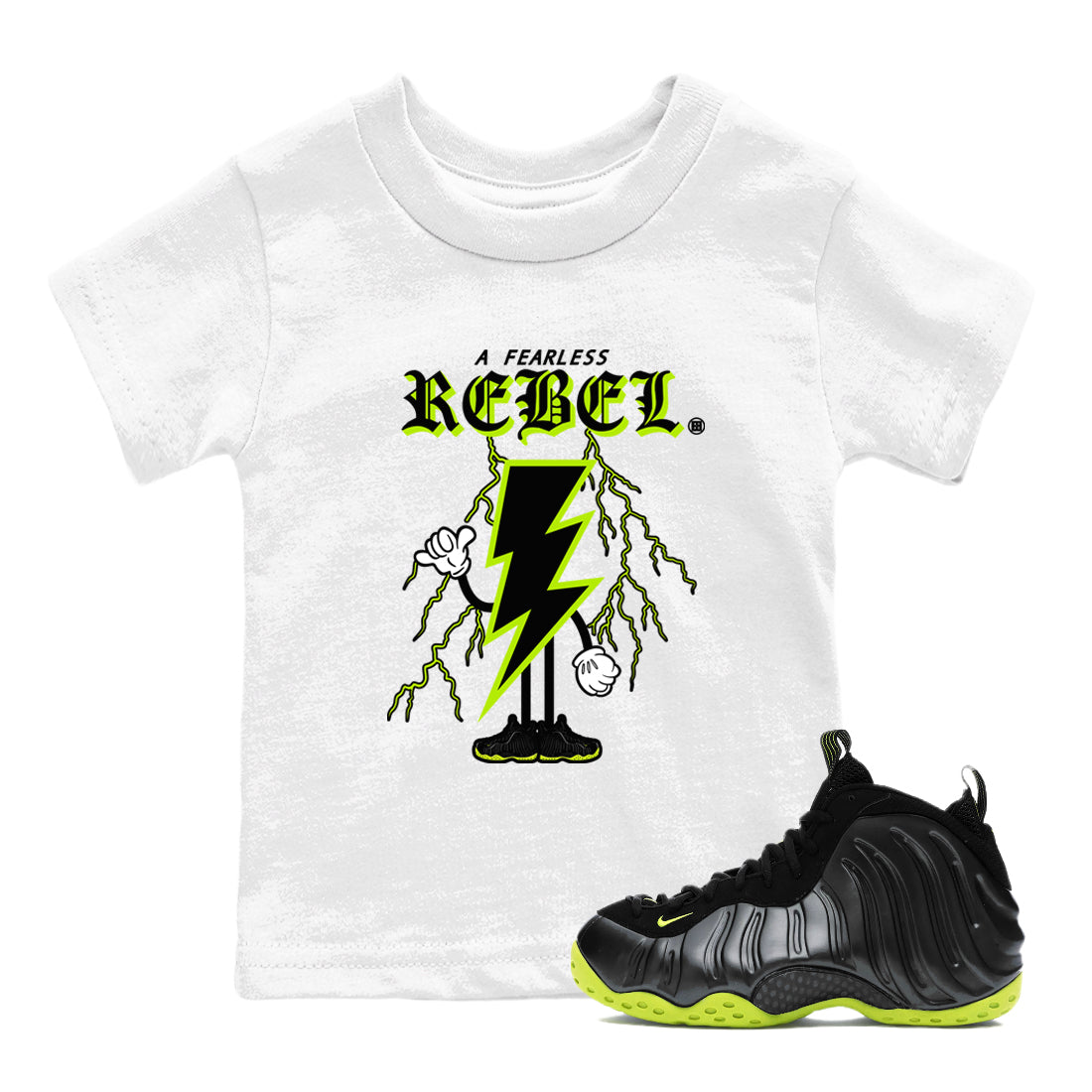 Fearless Rebel snkmatch Tees Kids - Air Foamposite One Black Volt