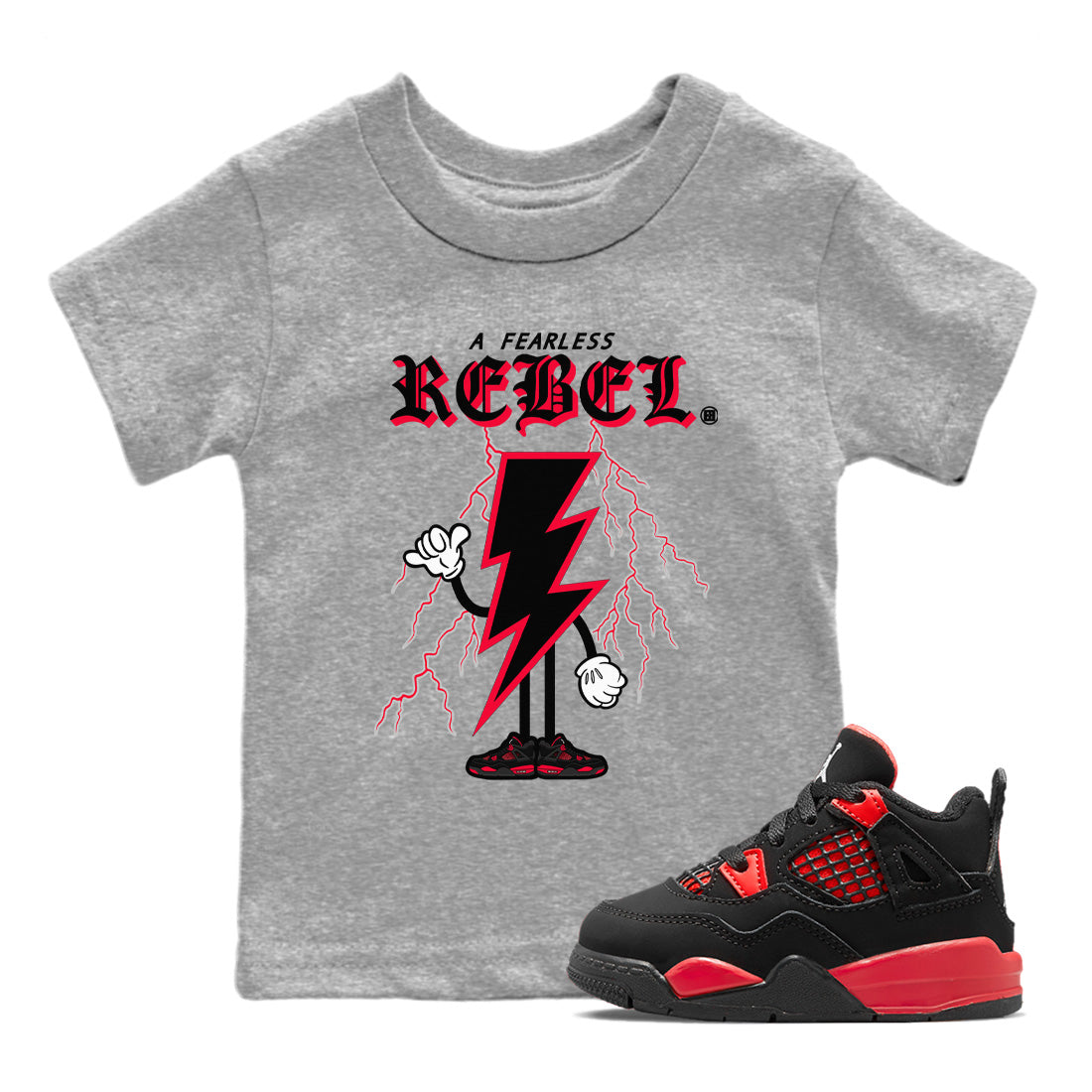 Fearless Rebel Kids Tops - Air Jordan 4 Red Thunder