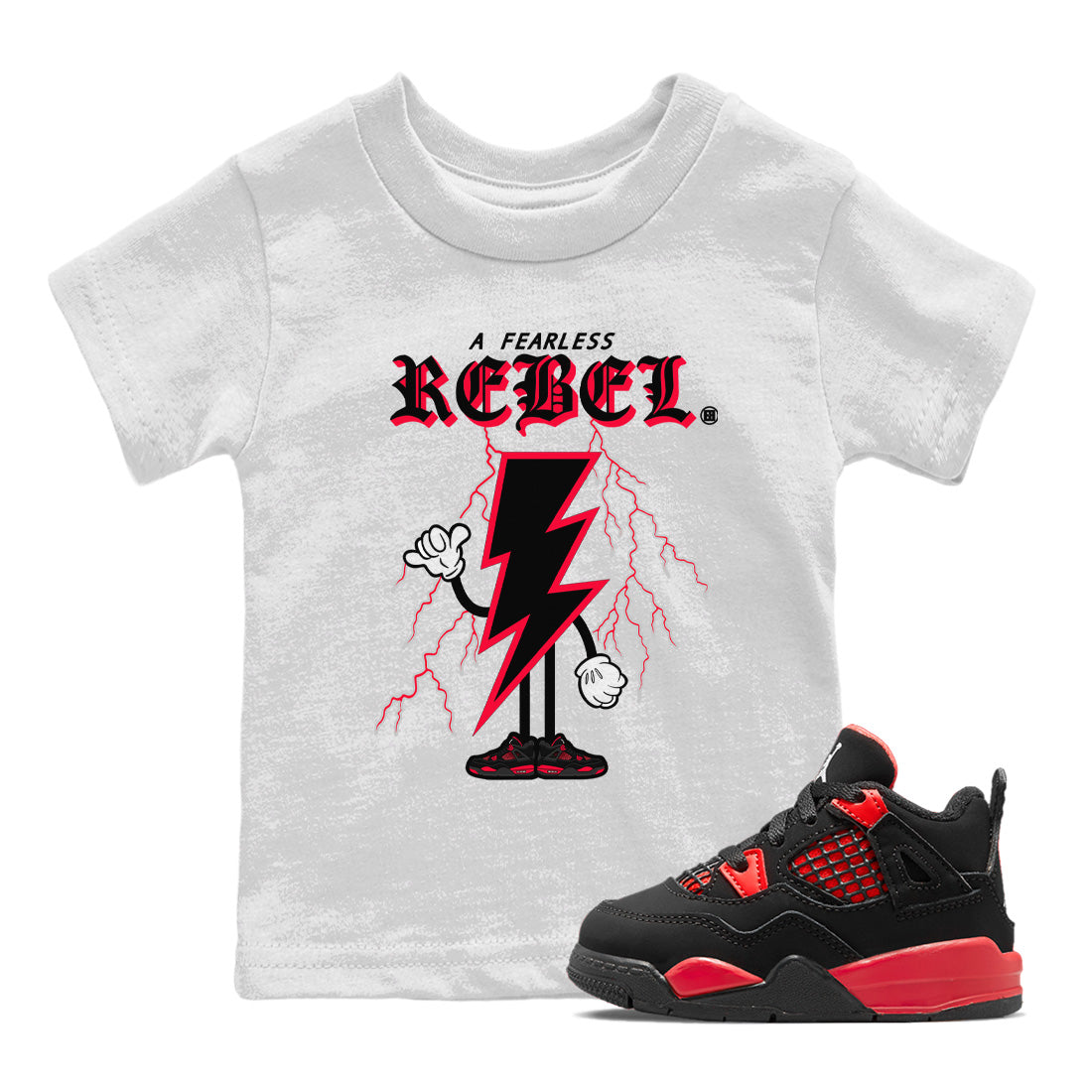 Fearless Rebel Kids Tops - Air Jordan 4 Red Thunder