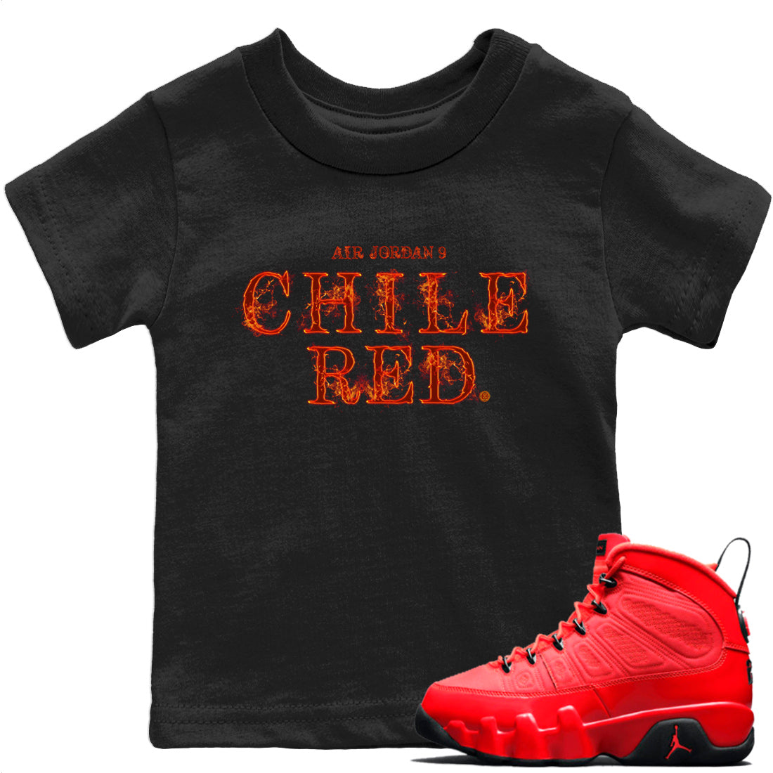Fire Letters Kids Tops - Air Jordan 9 Chile Red