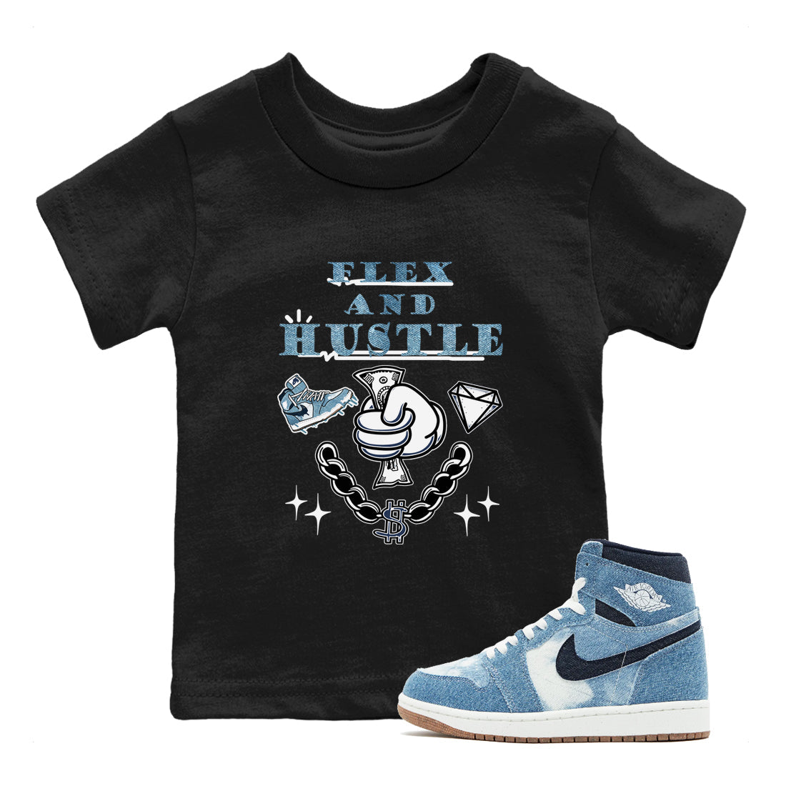 Flex And Hustle snkmatch Tees Kids - Air Jordan 1 Denim 2024