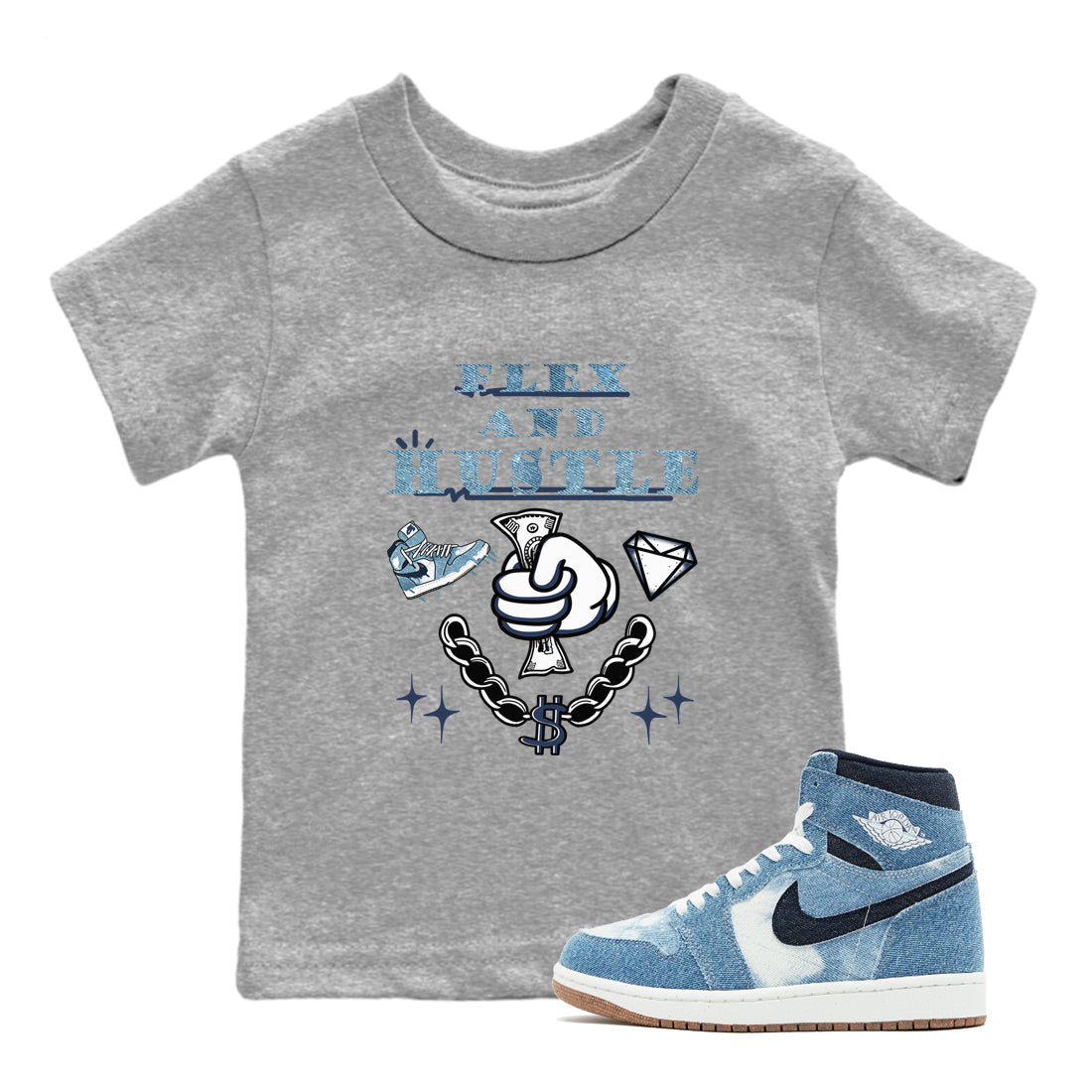 Flex And Hustle snkmatch Tees Kids - Air Jordan 1 Denim 2024