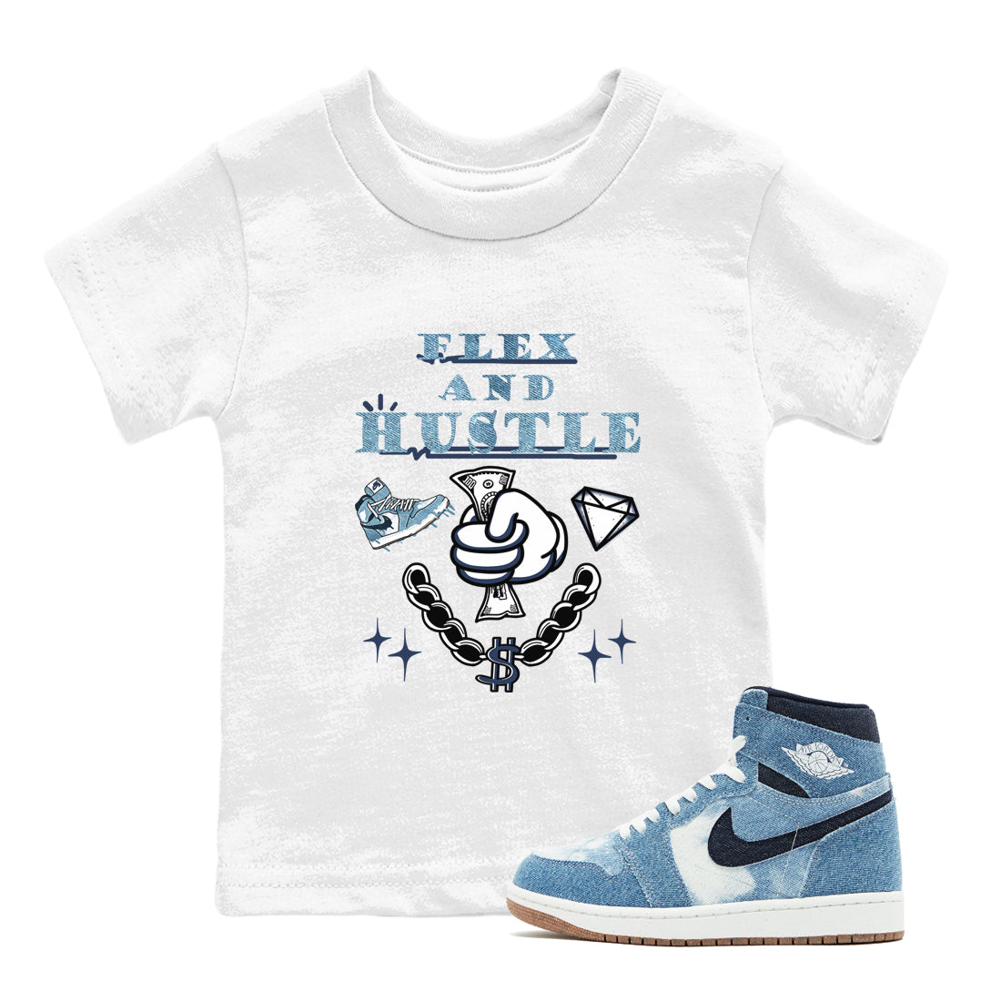 Flex And Hustle snkmatch Tees Kids - Air Jordan 1 Denim 2024