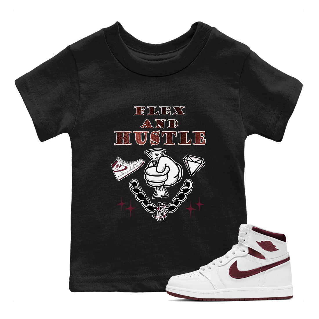 Flex And Hustle snkmatch Tees Kids - Air Jordan 1 Metallic Burgundy
