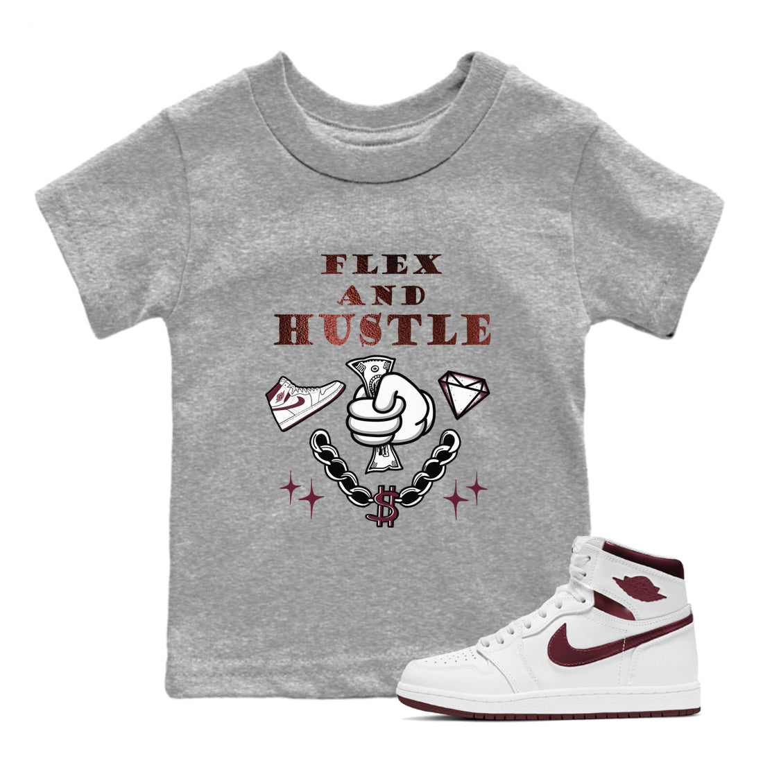 Flex And Hustle snkmatch Tees Kids - Air Jordan 1 Metallic Burgundy