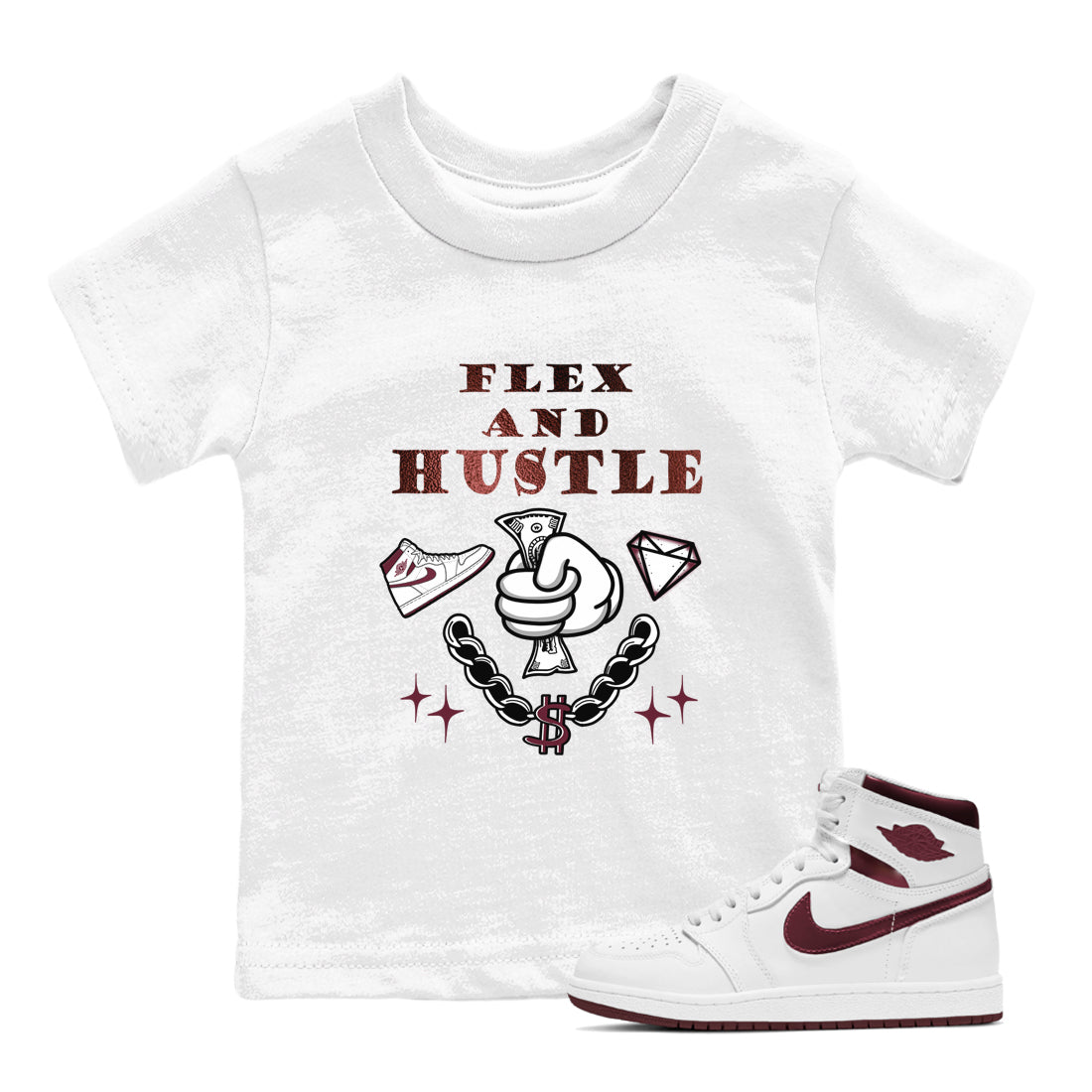 Flex And Hustle snkmatch Tees Kids - Air Jordan 1 Metallic Burgundy