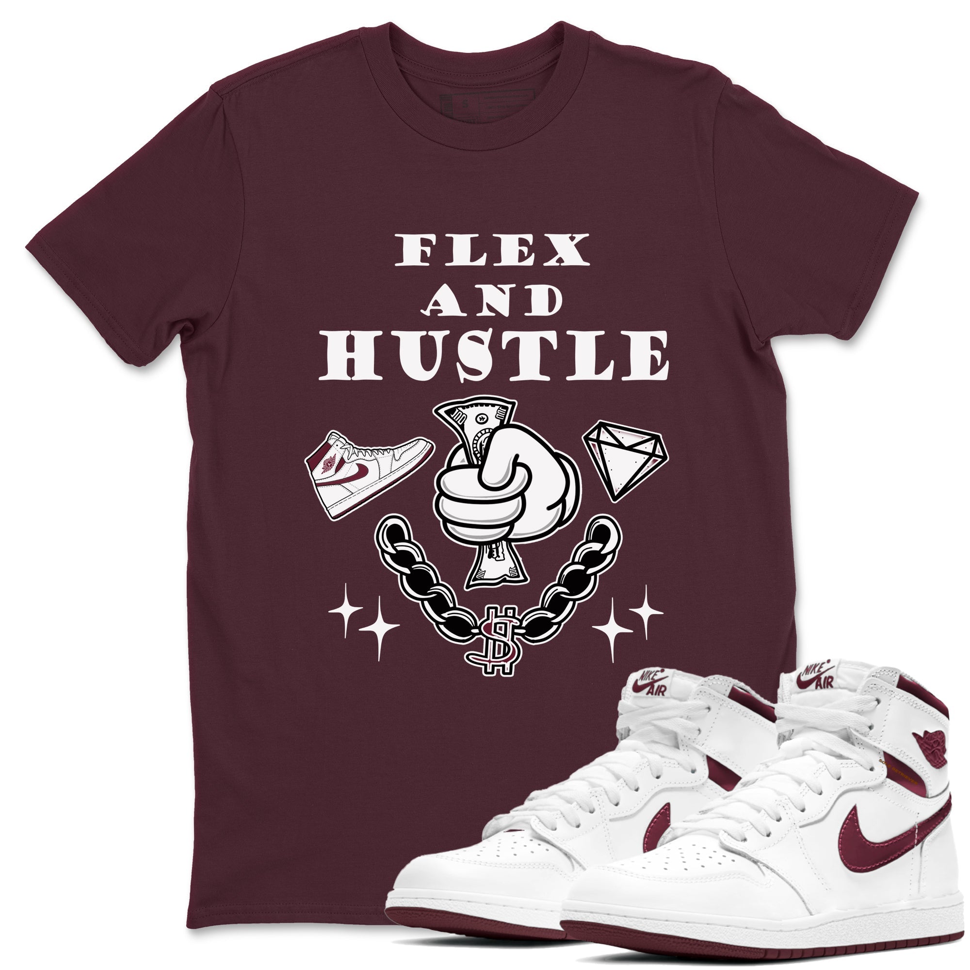 Flex And Hustle snkmatch Tees - Air Jordan 1 Metallic Burgundy