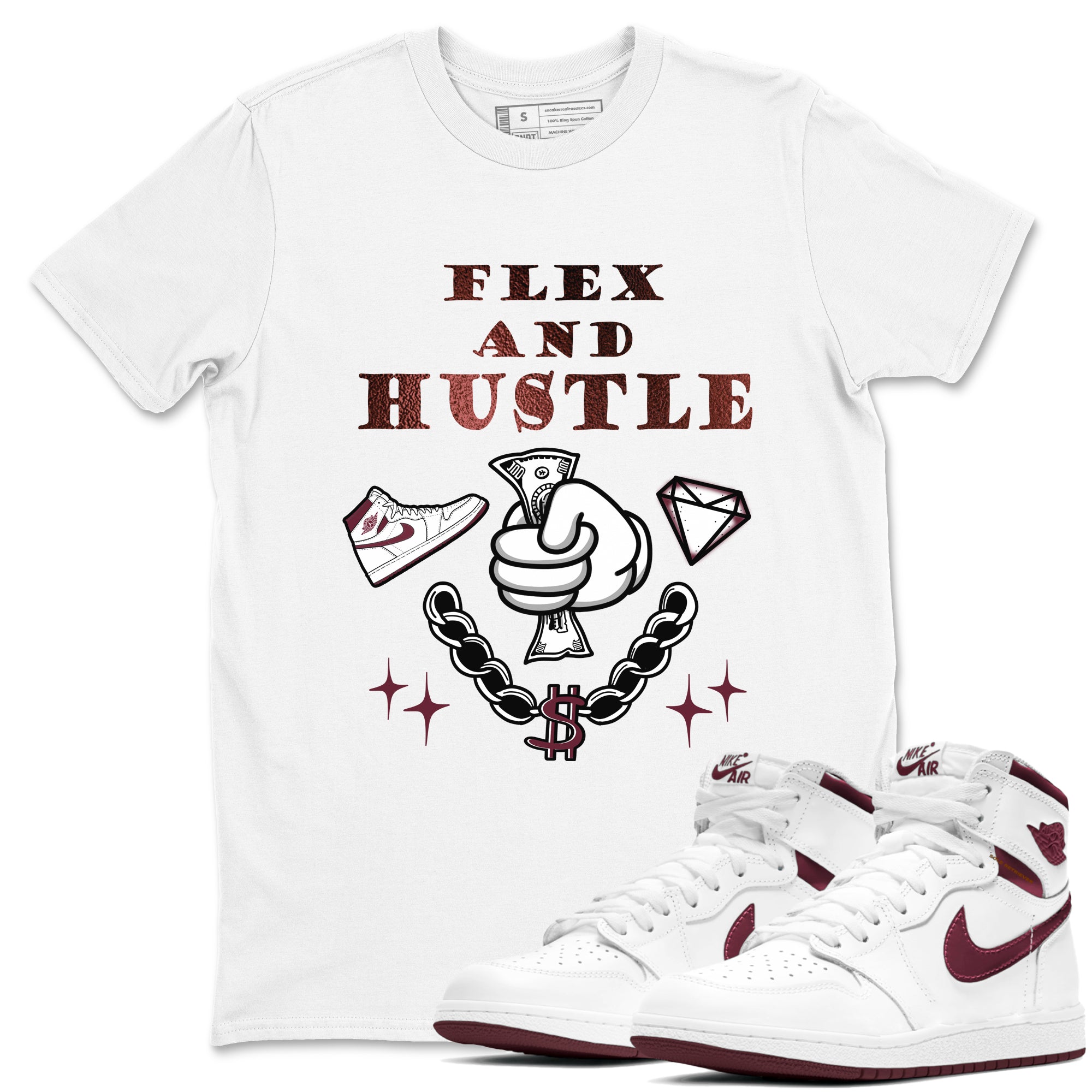 Flex And Hustle snkmatch Tees - Air Jordan 1 Metallic Burgundy